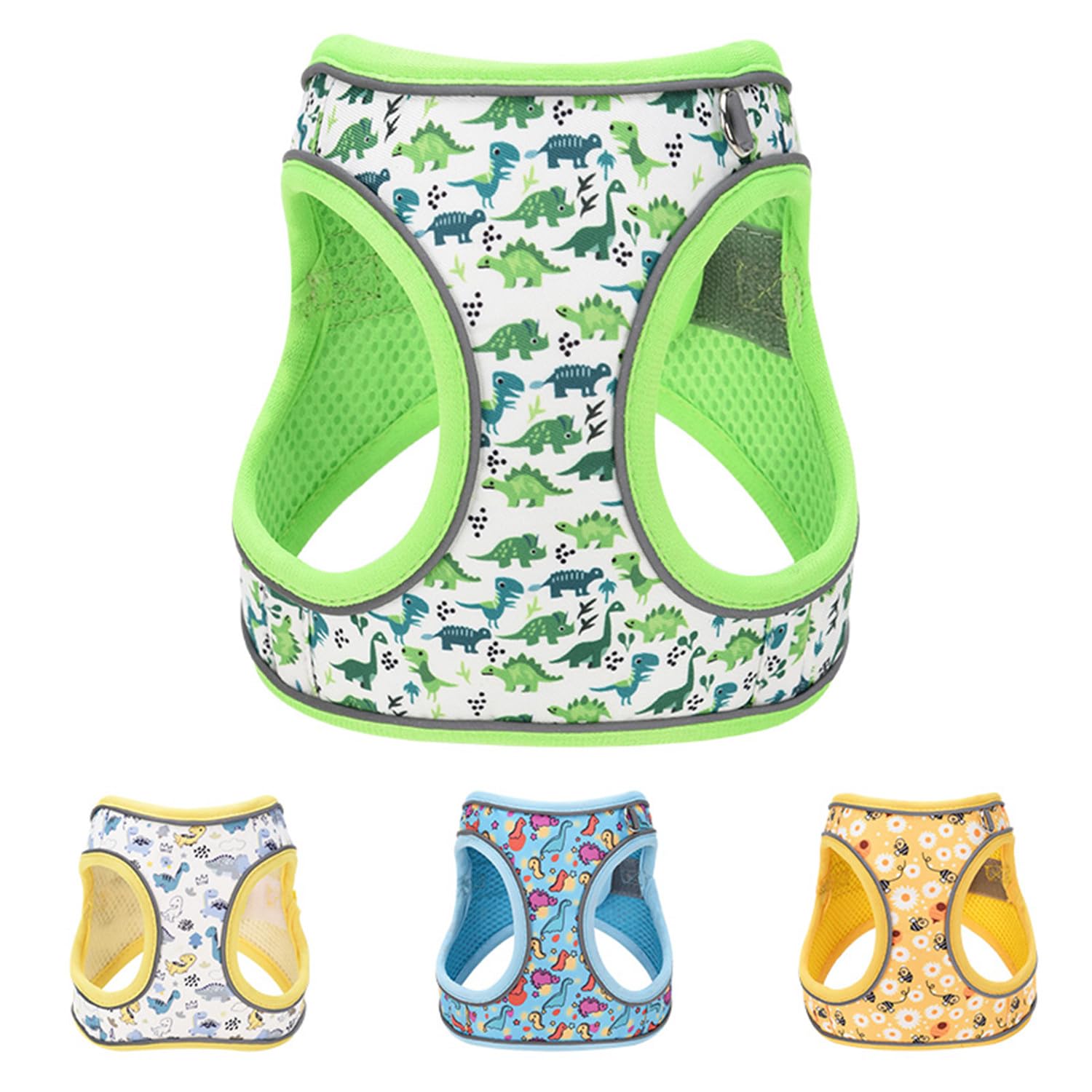KocaPlye Step in Dog Harness No Pull Dinosaur Adjustable Soft Mesh Padded Reflective Pet Vest Harness and Leash Set for Small Me