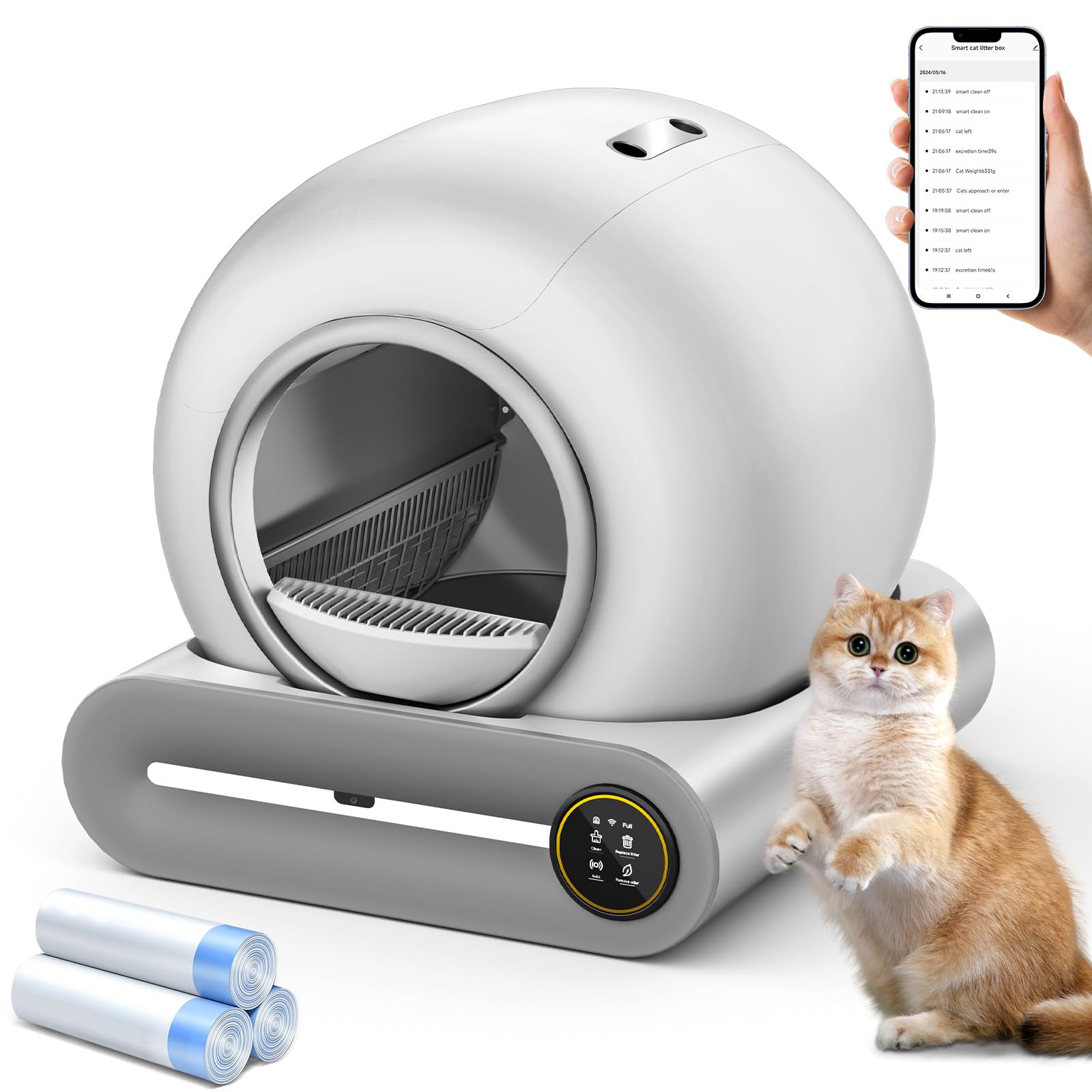 Self Cleaning Cat Litter Box, 65L+ 9 L Extra Large Robot Automatic Litter Box For Multiple Cats, App Control, Deodorization & Ne
