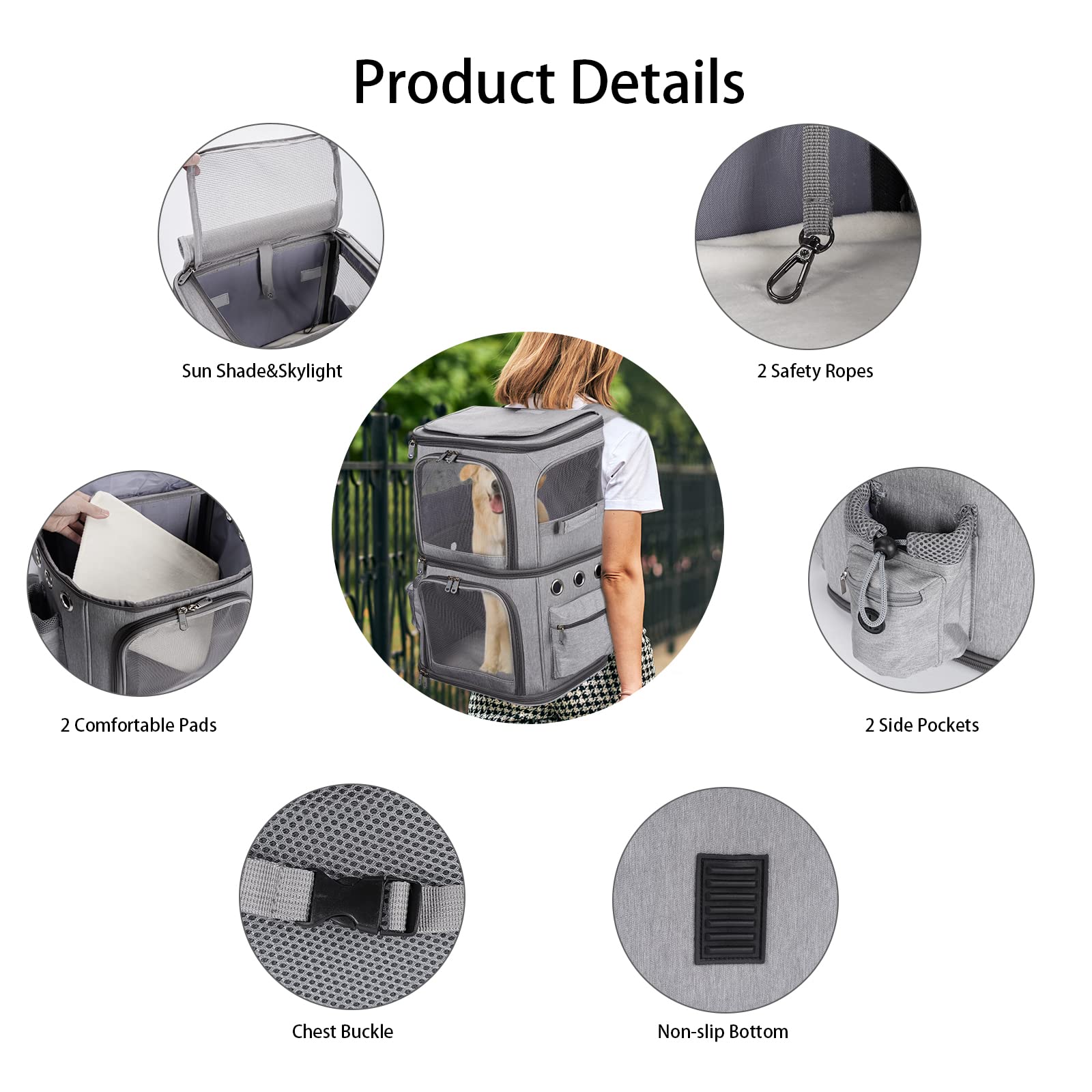 Hovono Double-Compartment Pet Carrier Backpack For Small Cats And Dogs, Cat Travel Carrier For 2 Cats, Perfect For Traveling/Hik