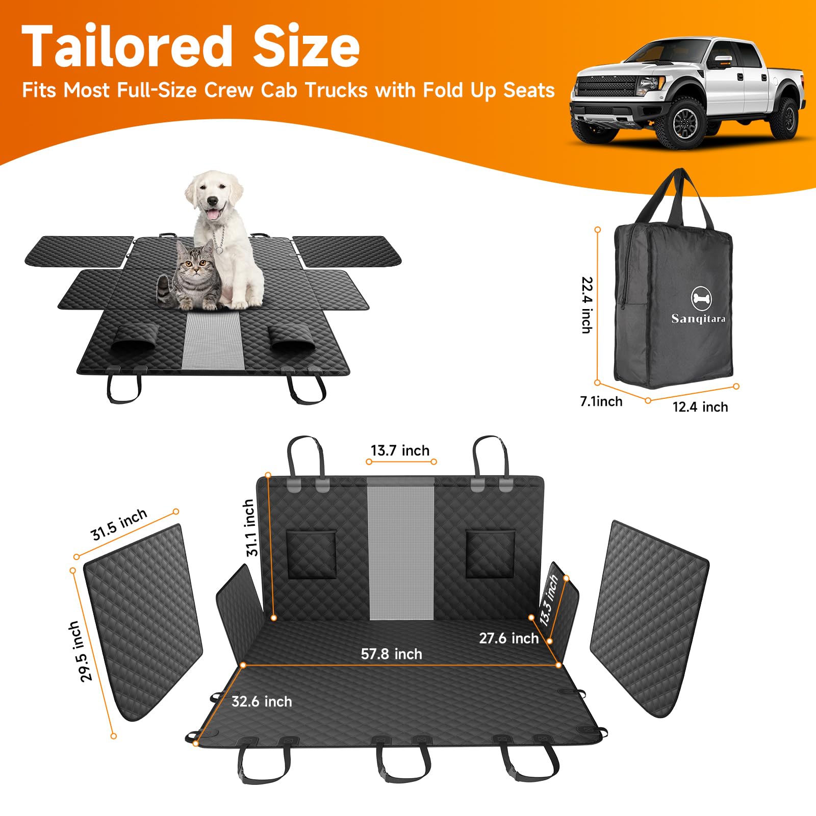 Sanqitara Xl Dog Truck Seat Cover With Car Door Protector, For Trucks With Flip Up Rear Seats, Waterproof Full Coverage Dog Seat