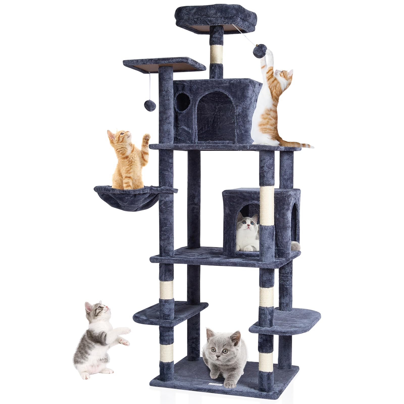 VEVOR Cat Tree 68.5 Cat Tower with Cat Condos Sisal Scratching Post Dark Grey