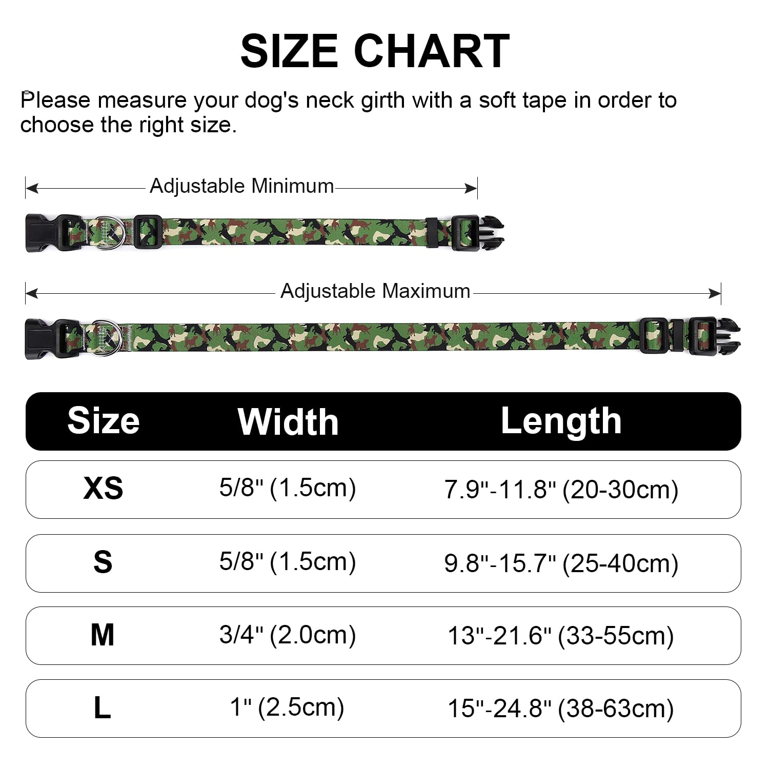 Mercano Adjustable Dog Collar - Special Design Patterns, Soft Nylon Comfortable Durable Pet Collar For Small Medium Large Dogs (S, Dog Camouflage Green)