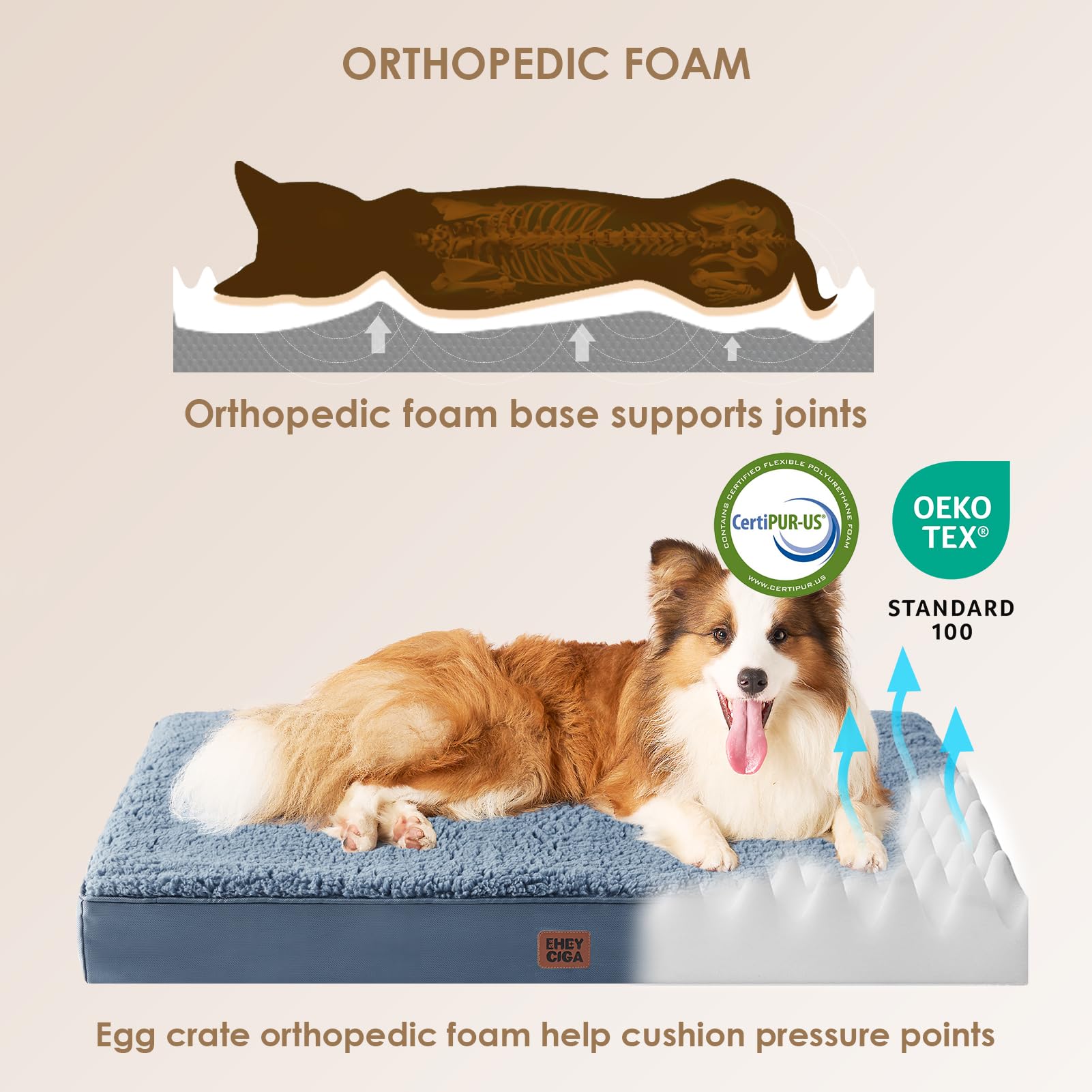 Eheyciga Orthopedic Xl Dog Beds For Extra Large Dogs With Removable Washable Cover, Spa Blue, 44X32