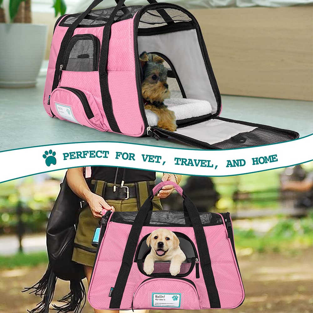 Petami Airline Approved Pet Carrier For Cat, Soft Sided Dog Carrier For Small Dogs, Cat Travel Supplies Accessories For Indoor Cats, Ventilated Pet Carrying Bag Medium Large Kitten Puppy, Large Pink