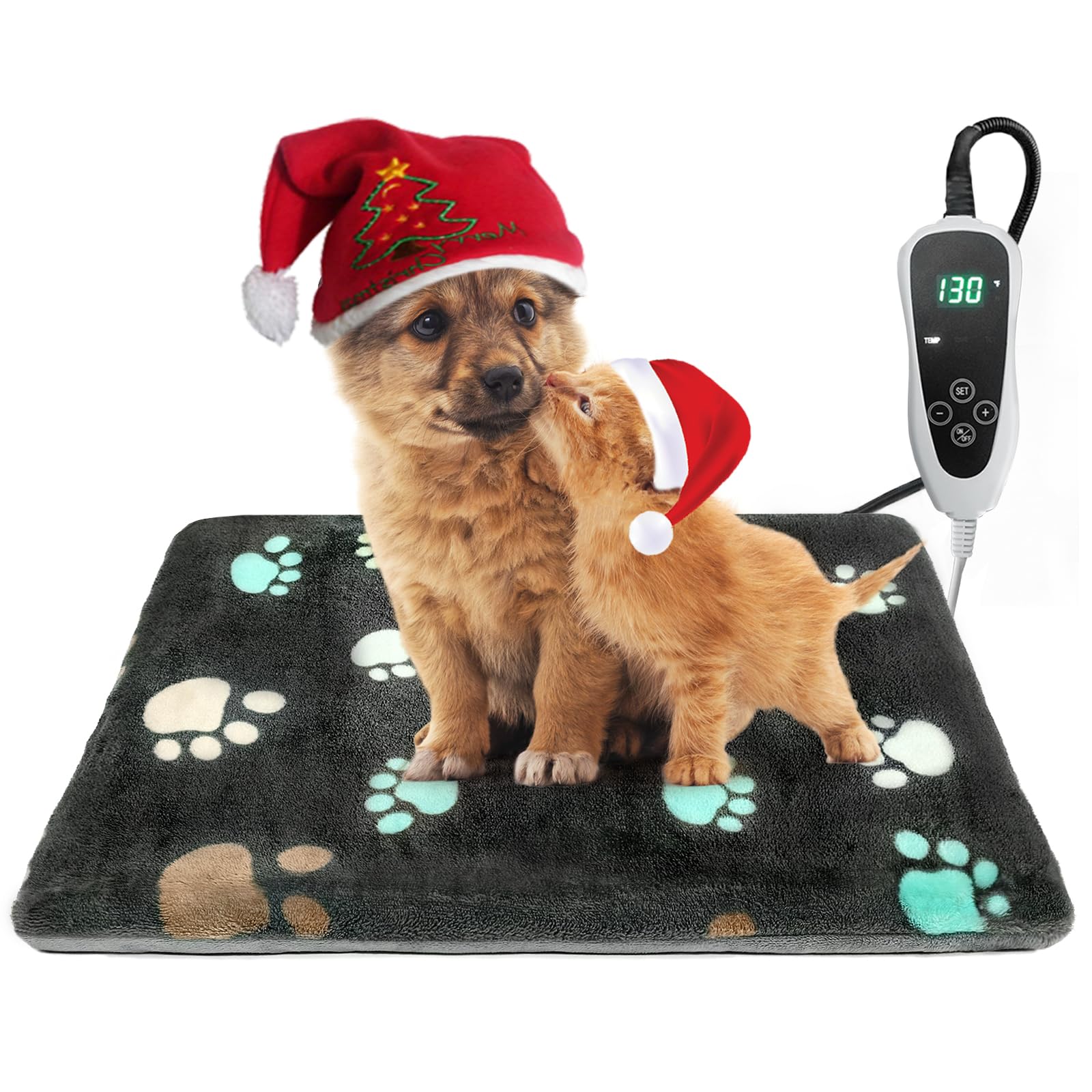 Golopet Cat Heating Pad - 18X18 Inch Waterproof Heated Cat Bed With Smart Thermostat Switch And Plush Fabric Cover