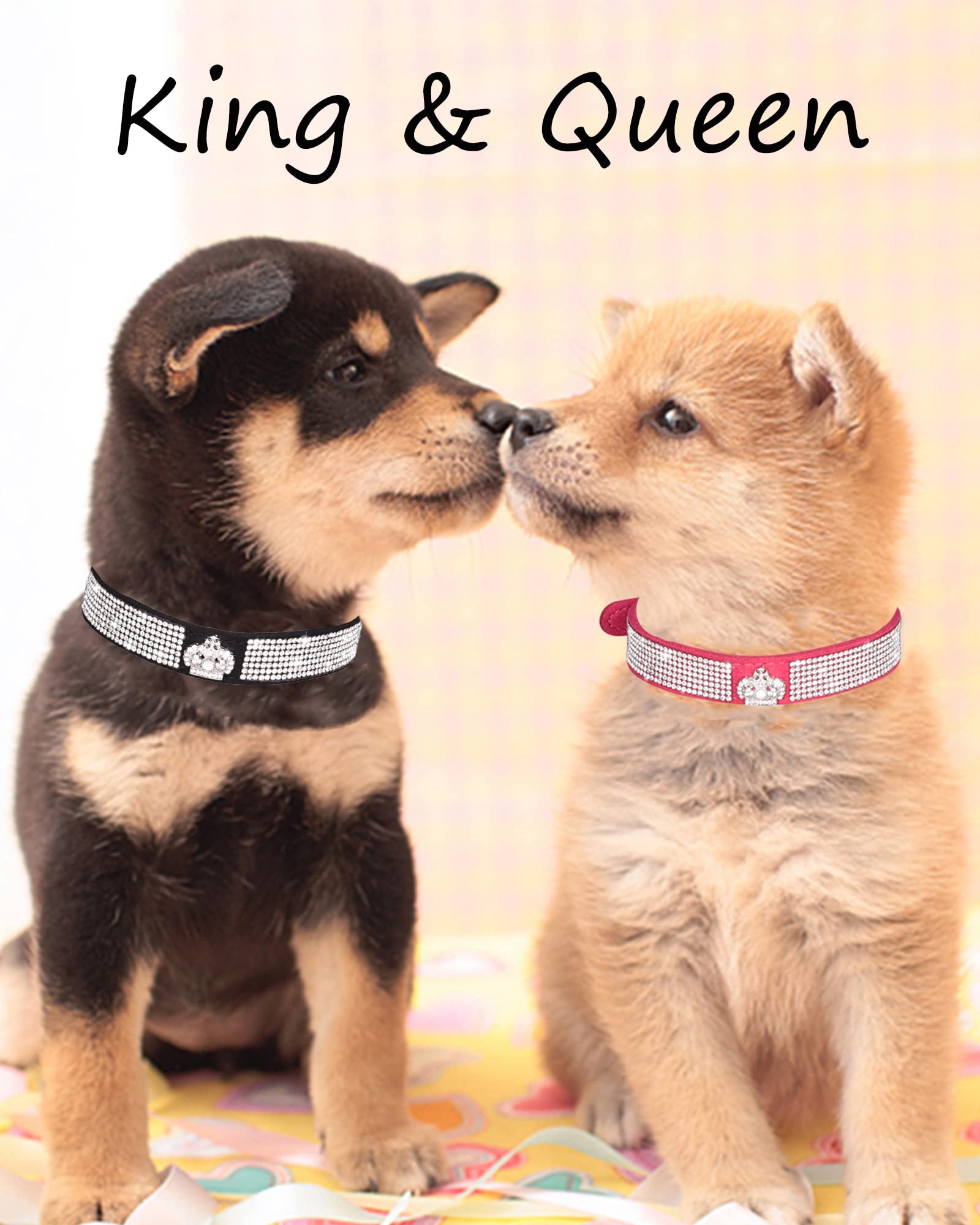 Dog Collar For Small Dogs, Adjustable Leather Suede Bling Dog Collars,Pink Dog Collar Cat Collar, Rhinestone Dog Collar (M, Blac