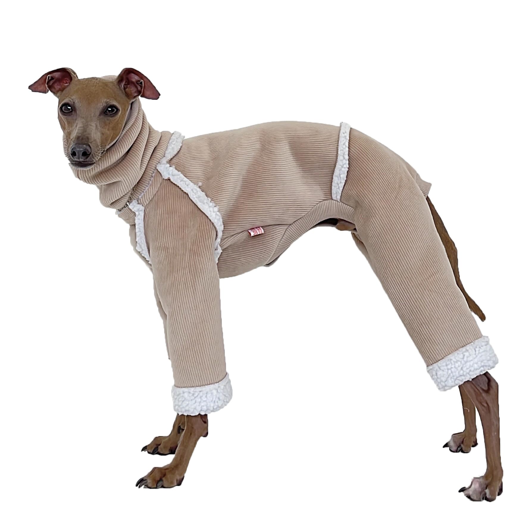 D Doggy Star Italian Greyhound Cold Weather Coat Warm Fleece Corduroy Sweater Turtleneck Onesie Clothes Whippet For Dog (Xl,Cord