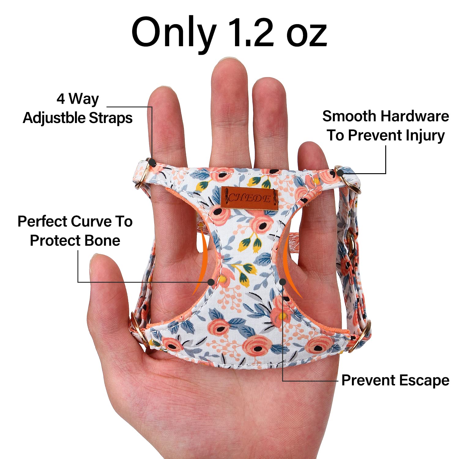 Chede No Pull Floral Pattern Dog Harness- Lightweight, Soft, Adjustable Small Harness And Leash Set, Suitable For Puppy Small An