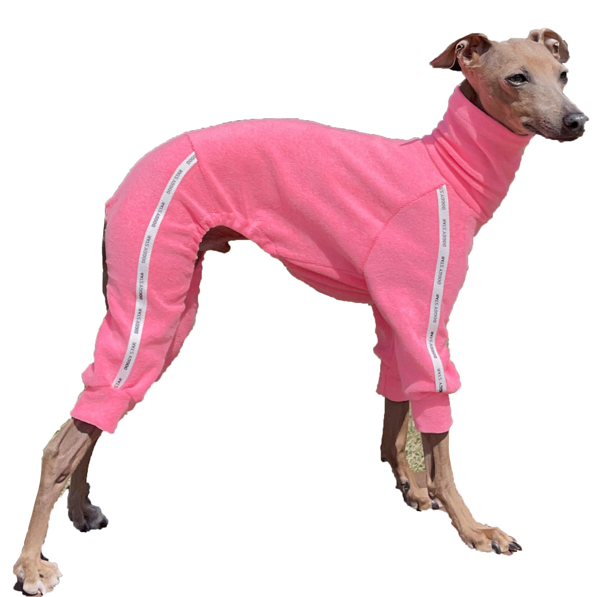 D Doggy Star Italian Greyhound Clothes Stretchy Towel Sports Onesie Outfit Whippet For Dog Coat (L,Twl Neonpink)