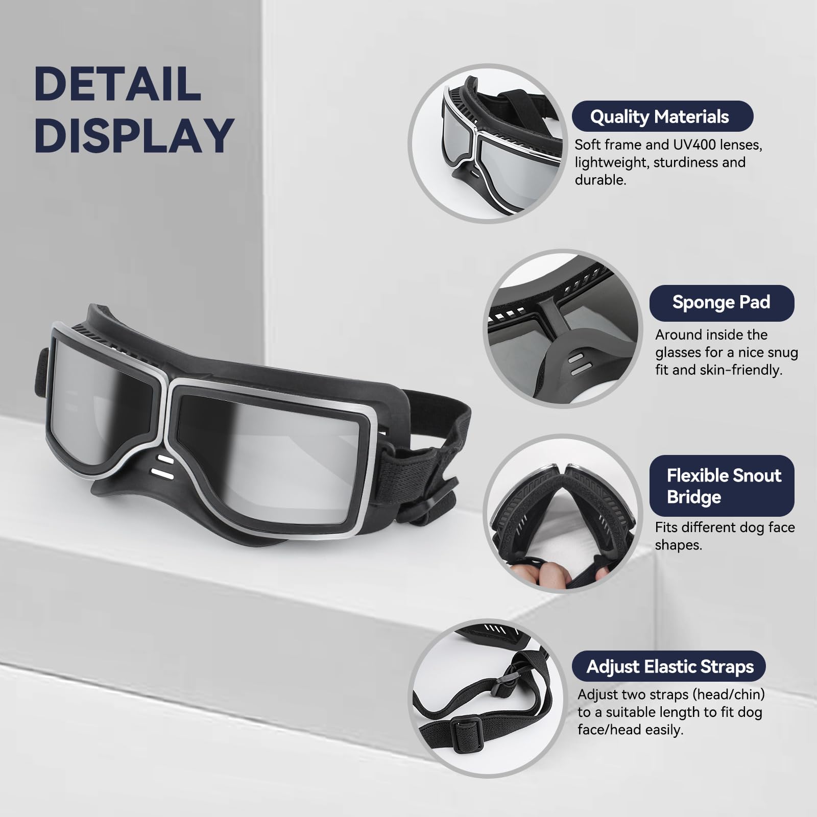 Namsan Dog Goggles Medium To Large Breed, Wide Snout, Anti-Uv Sunglasses For Dogs Large Breeds, Windproof Driving Dog Eye Protec