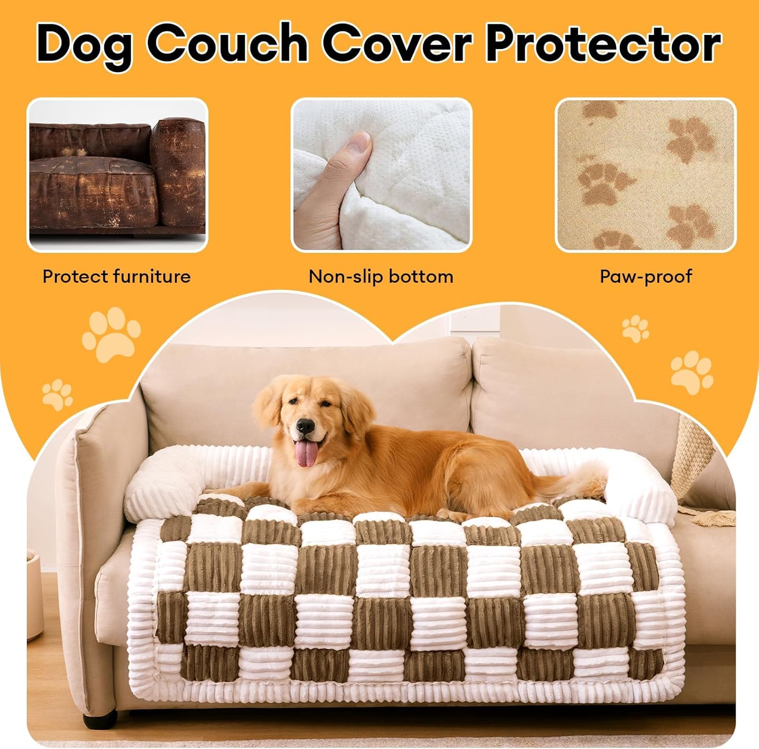 Funny Fuzzy Pet Couch Covers For Sofa, Large Dog Couch Cover Protector Plush Pet Bed Mat For Furniture Protector, X-Large. Light