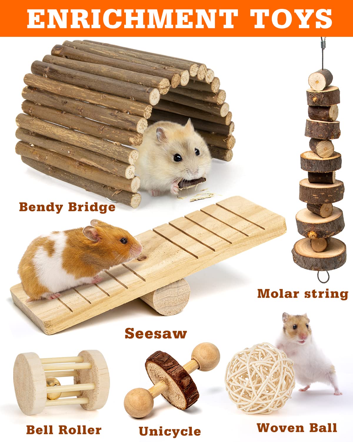 Sofier Hamster, Guinea Pig Toys Accessories Natural Chews for Teeth Rabbit Bunny Rat Chinchilla Hideout Ball Apple Wood Timothy