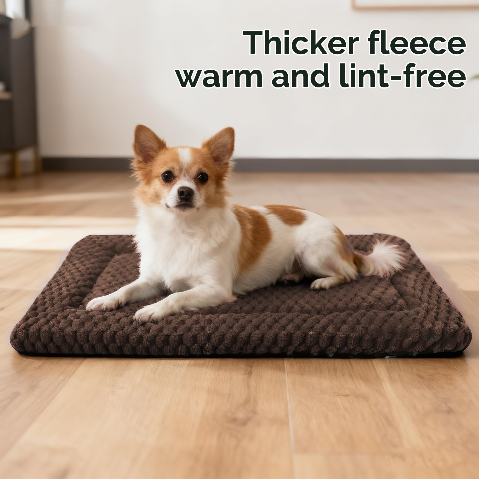 Dog Bed Crate Mat, Soft Durable Washable Anti-Slip Kennel Pad for Dogs & Cats, Reversible (Dark Brown, L(35*23*1.5))