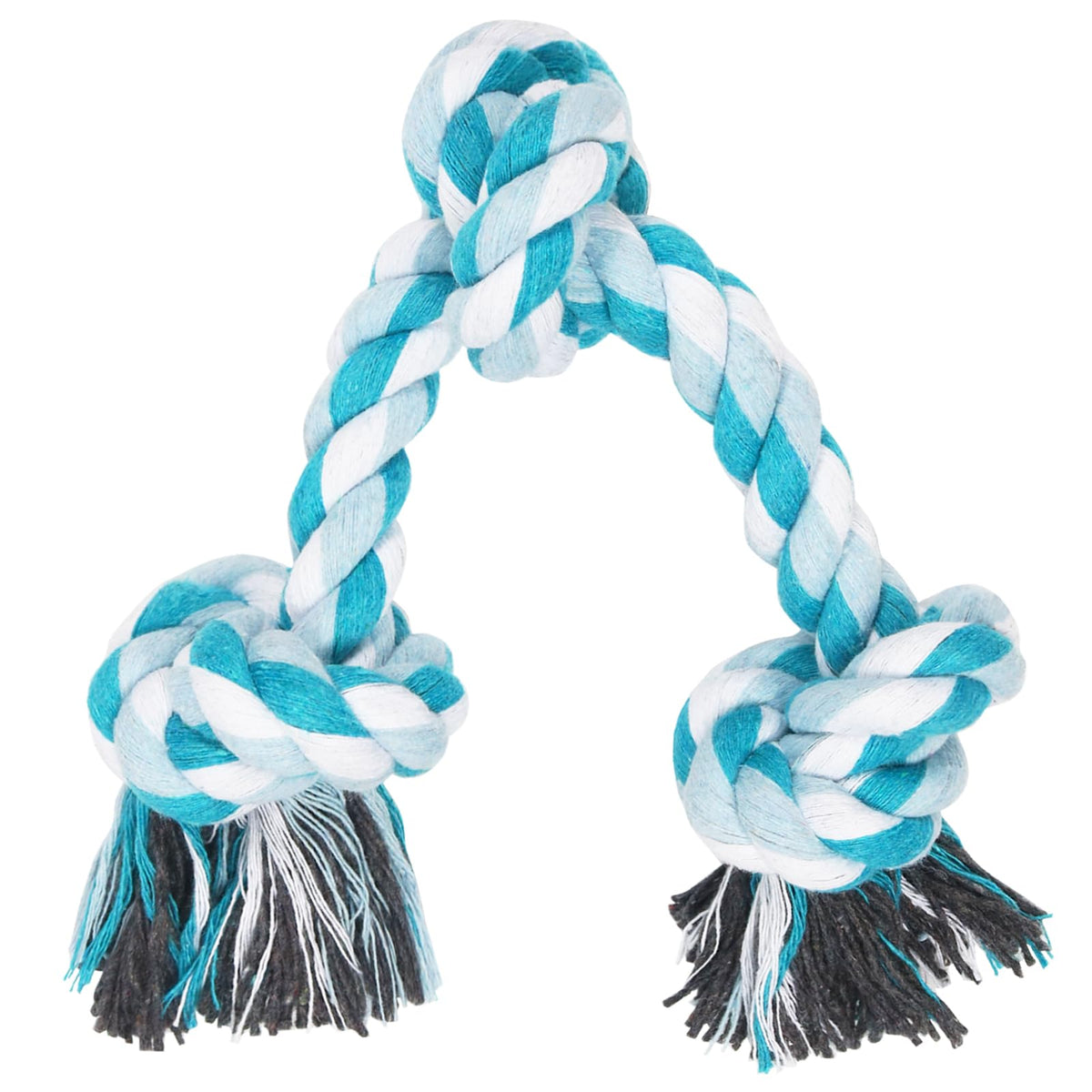 Vivifying Dog Rope Toys, 3 Knots Durable Braided Cotton Pet Chew Rope Toys For Dog Cat Puppy Teeth Cleaning(Blue)