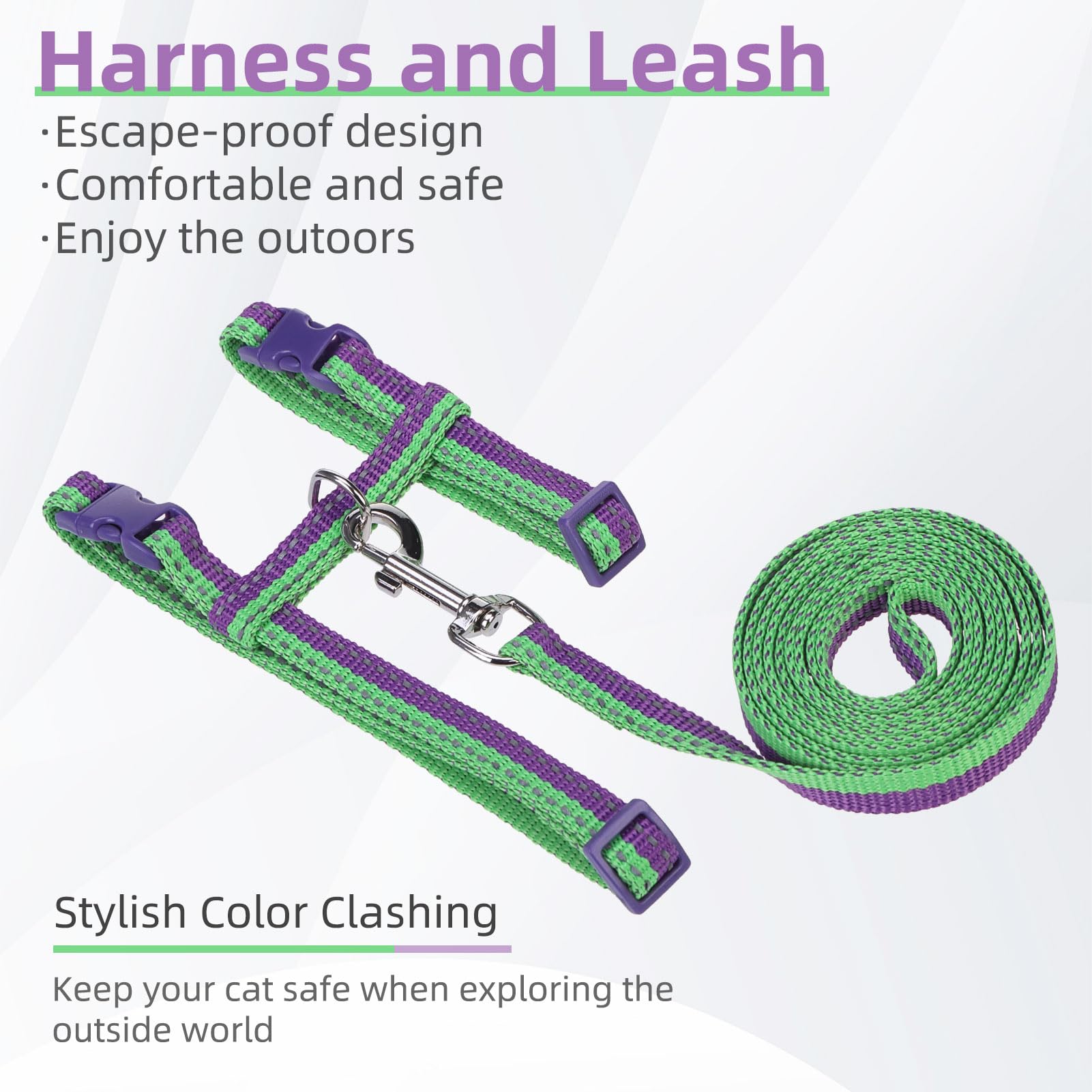 PUPTECK Adjustable Cat Harness & Leash Set, Escape Proof, Small, Purple & Green, Polyester, Model: SCIUK25CHS02_RP&G_S