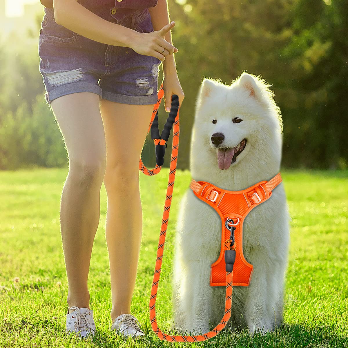 Barkbay No Pull Dog Harness Front Clip Heavy Duty Reflective Easy Control Handle For Large Dog Walking With Id Tag Pocket(Orange