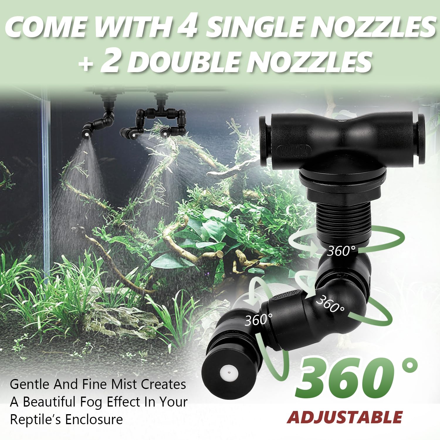 LANUEVA Reptile Humidifier, Quieter Mister Fogger for Terrarium with 4 Single Misting Nozzle + 2 Double Misting Nozzle, Reptile