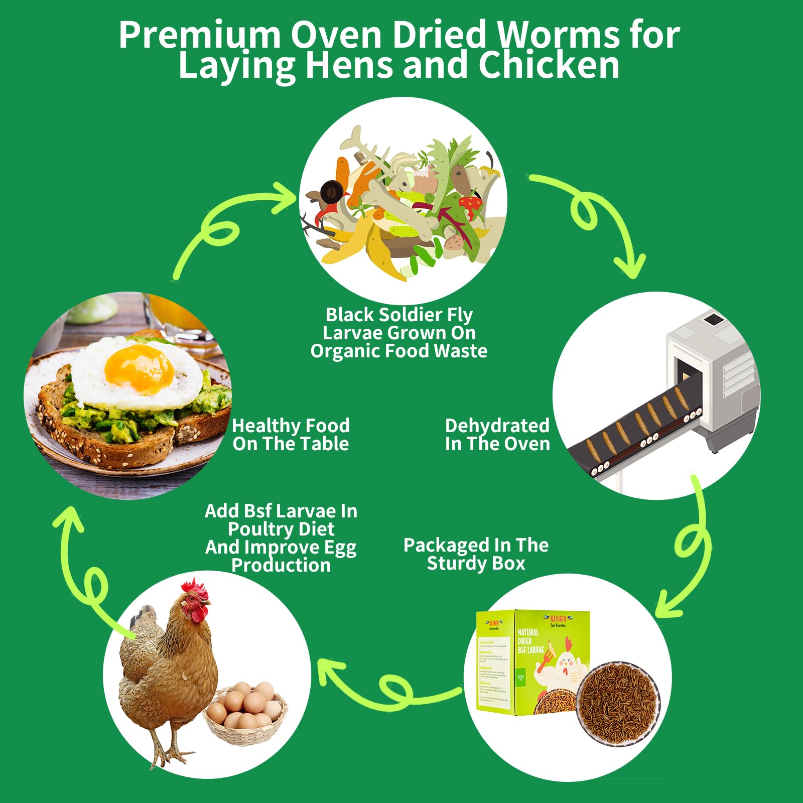 KAYHEN Dried Black Soldier Fly Larvae 5LB Non-GMO BSF Larvae for Chickens More Calcium Than Mealworms High-Protein Chickens Trea