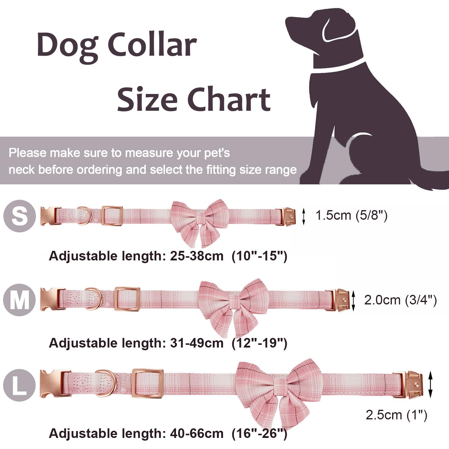 Ewinoom Bowtie Dog Collar Adjustable Soft Collars With Detachable Bow Tie And Metal Buckle For Small Medium Large Dogs,Plaid Pin