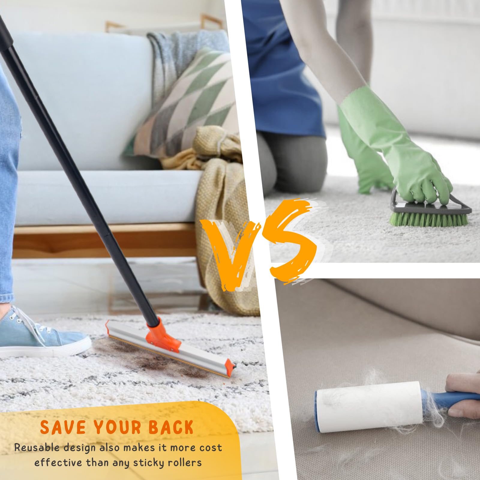 Carpet Rake For Pet Hair Removal, 57' Long Handle Dog And Cat Hair Remover Tool To Fluff Rug, Stair Carpets And Couch Cleaning