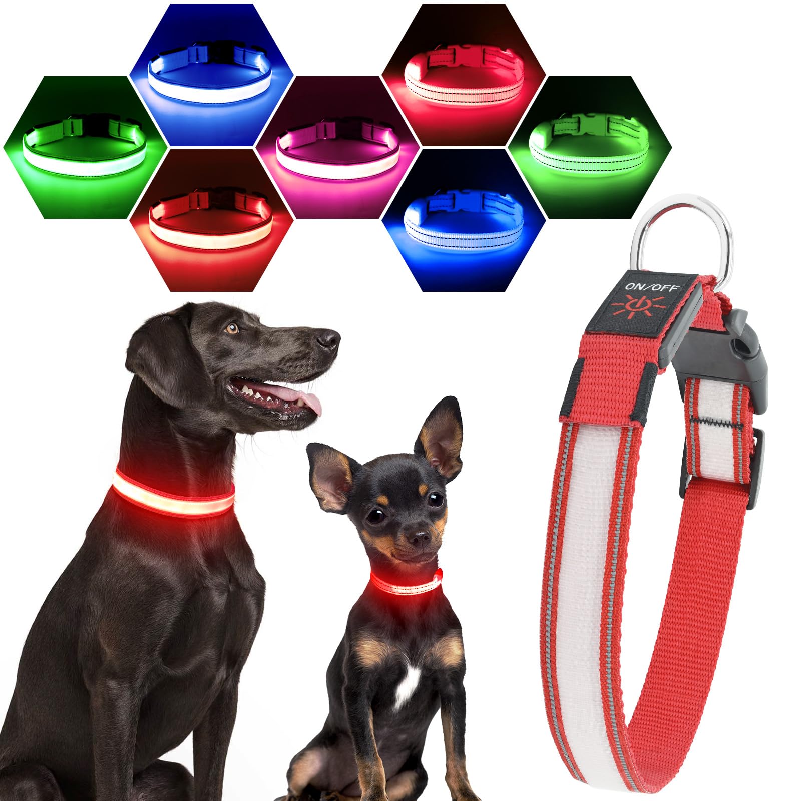 Visinite Light Up Dog Collar, Reflective Led Dog Collar, Adjustable Lighted Dog Collars Rechargeable Waterproof, Bright Dog Glow Collar For Pet Safety At Night Walking, Fit Large Medium Dogs