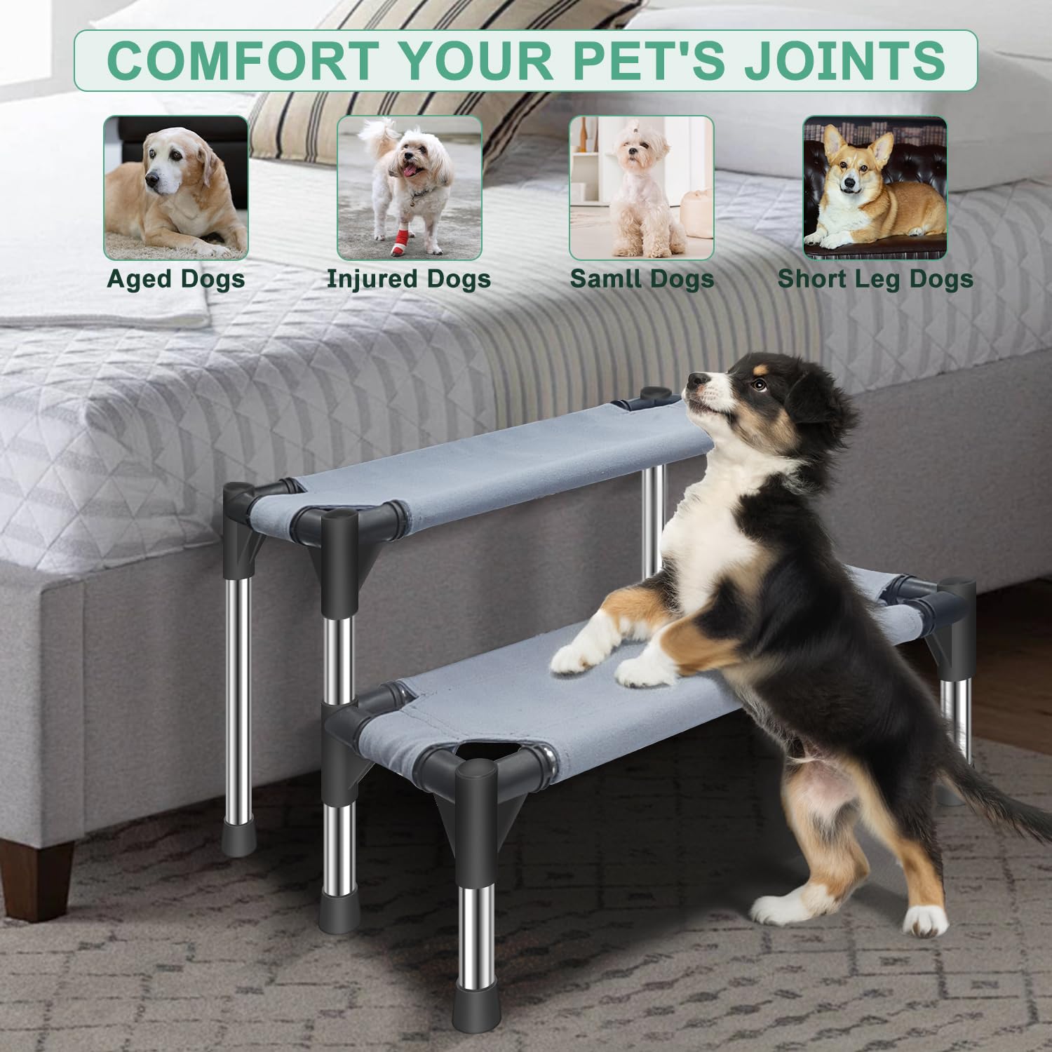 Dog Stairs For Small Dogs - 2 Tiers Dog Steps For High Bed And Couchsofa 12.2 H, Non-Slip Bottom Pet Stairs, For Dogs And Cats