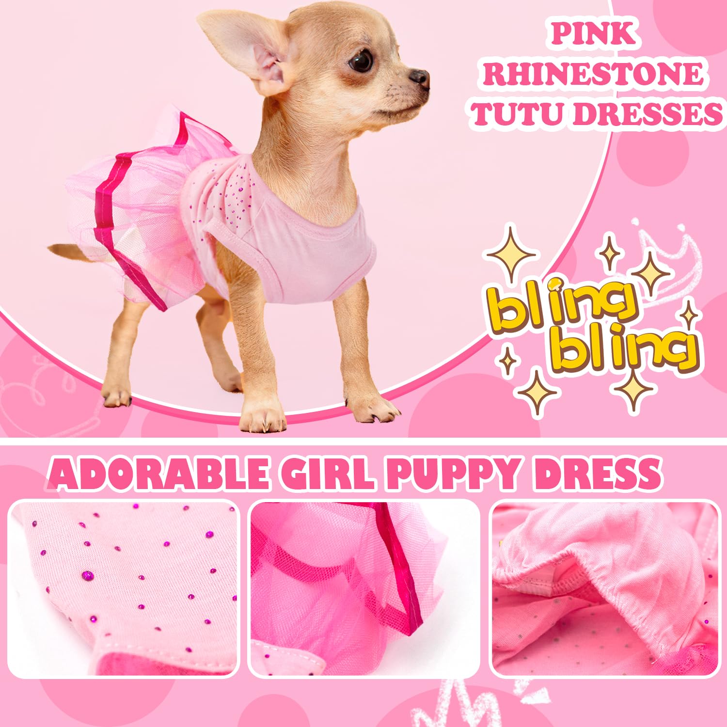 2-Pack Dog Dresses For Small Dog Girls Cute Princess Girl Puppy Clothes With Bling Rhinestones Tutu Pet Dress Outfit Female Dogg