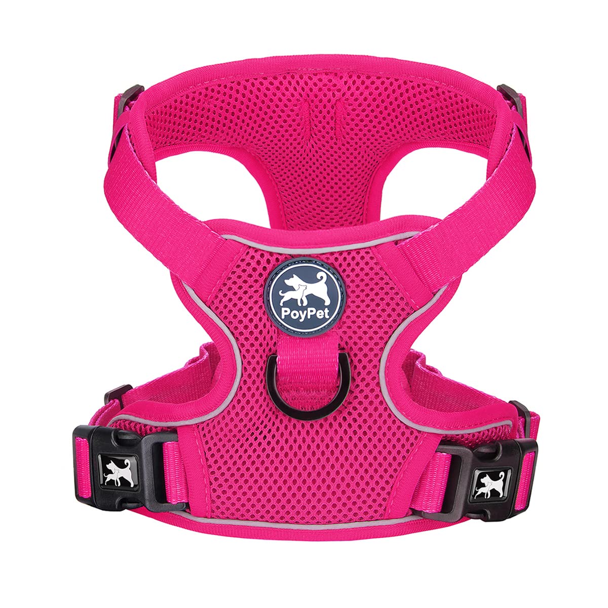 Poypet Reflective Soft Breathable Mesh Dog Harness No Choke Double Padded Vest Adjustable(Fuchsia,Xl)
