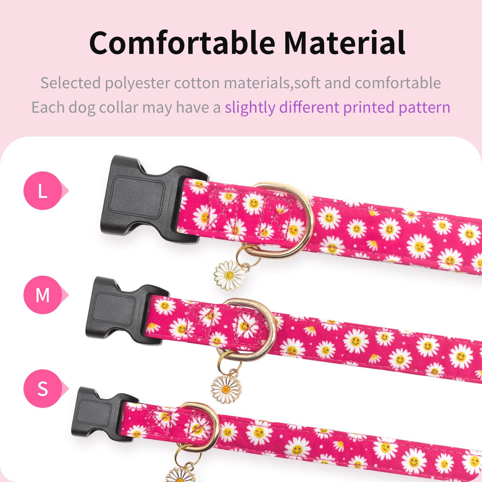 Gelwoo Cotton Dog Collar,Soft and Cute Puppy Collars with Flower Patterned Design for Girl Female Boy Dogs,Adjustable Buckle Pet
