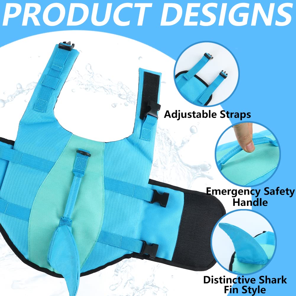 Emust Shark Dog Life Jackets For Water Safety - Adjustable Ripstop Pet Life Vest With Rescue Handle For Swimming Pool, Beach, Bo