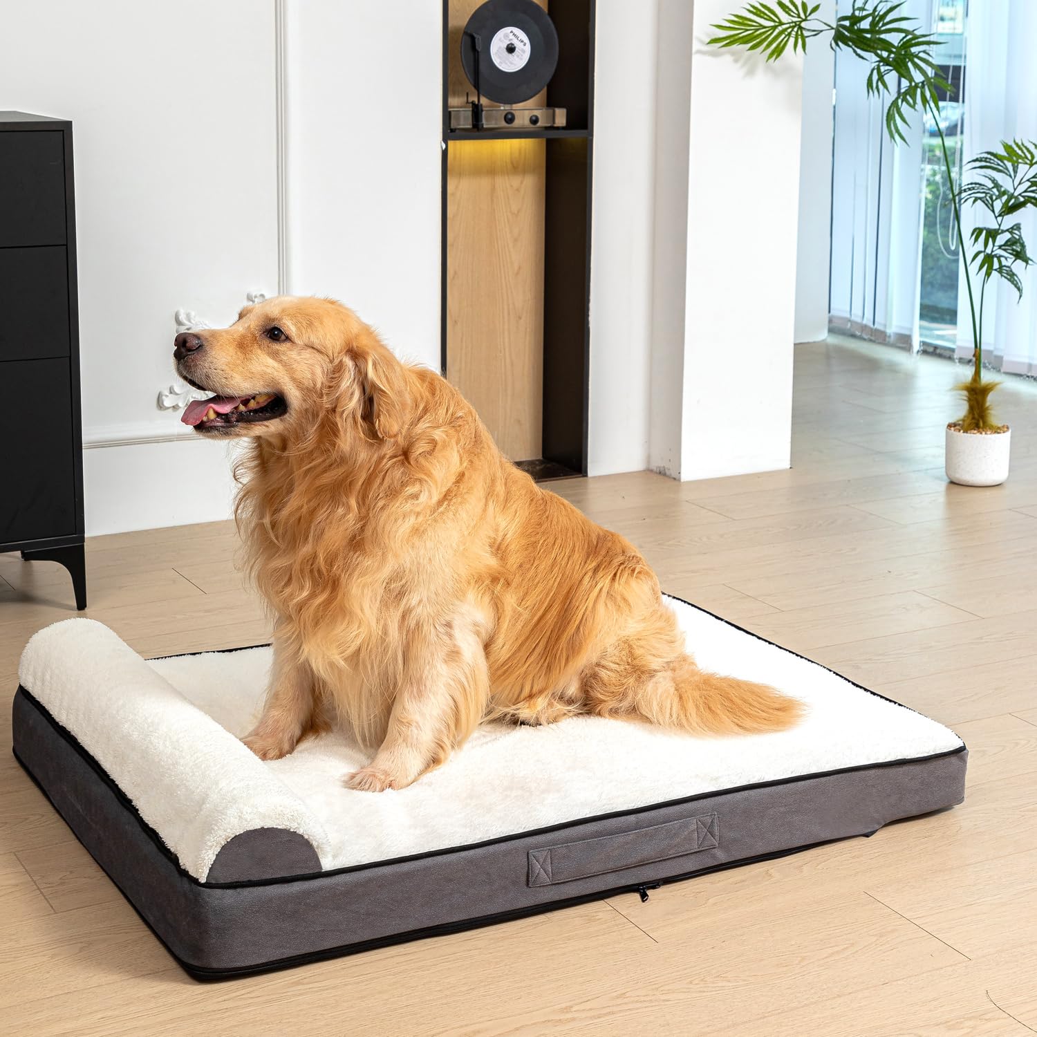 Dog Bed Covers Replacement Washable, Soft Plush Dog Bed Covers With Zipper And Removable Built-In Orthopedic Pillow, 44X32X4 Inc