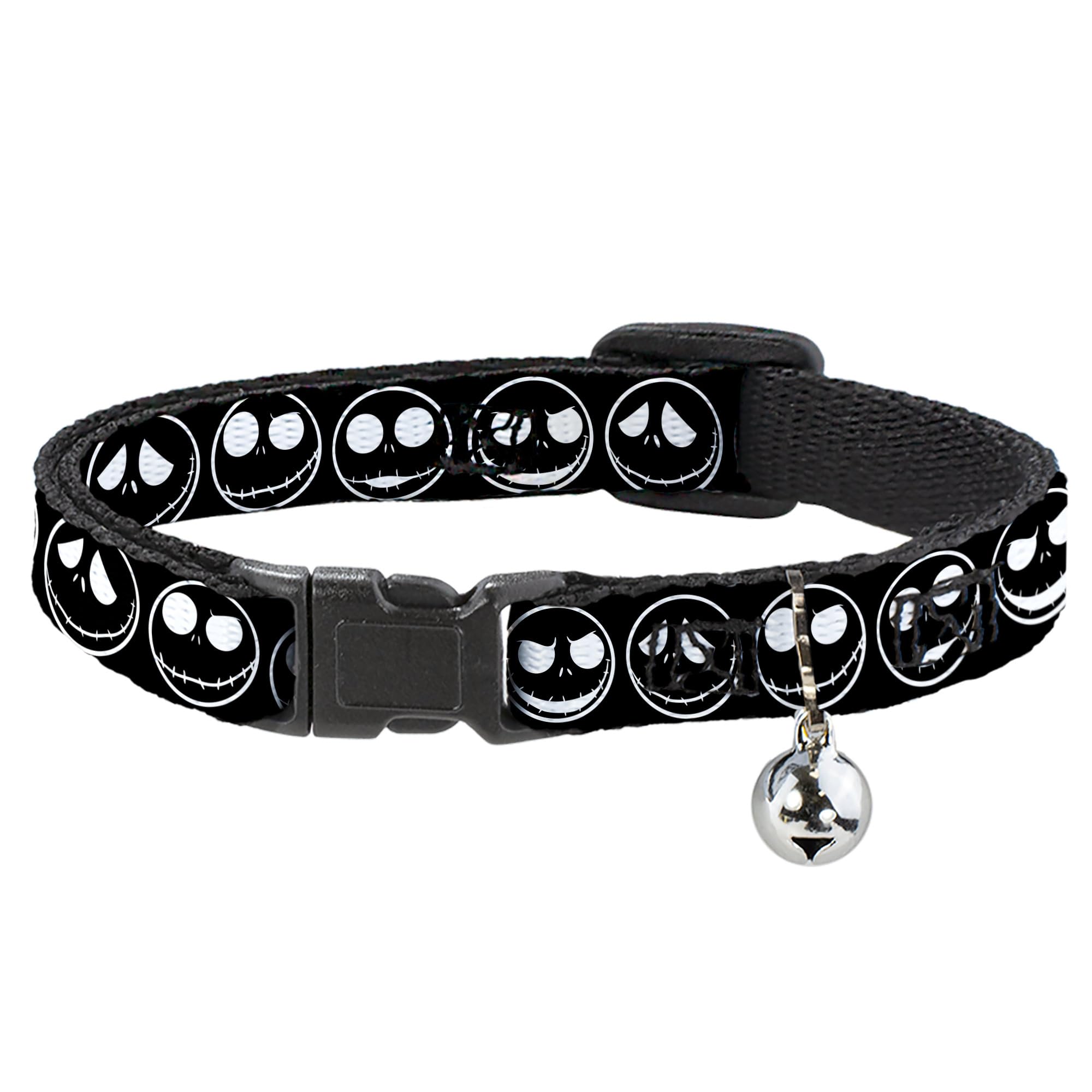 Disney Cat Collar, Breakaway Collar With Bell, The Nightmare Before Christmas Jack Expressions Black White, 8.5 To 12 Inches 0.5