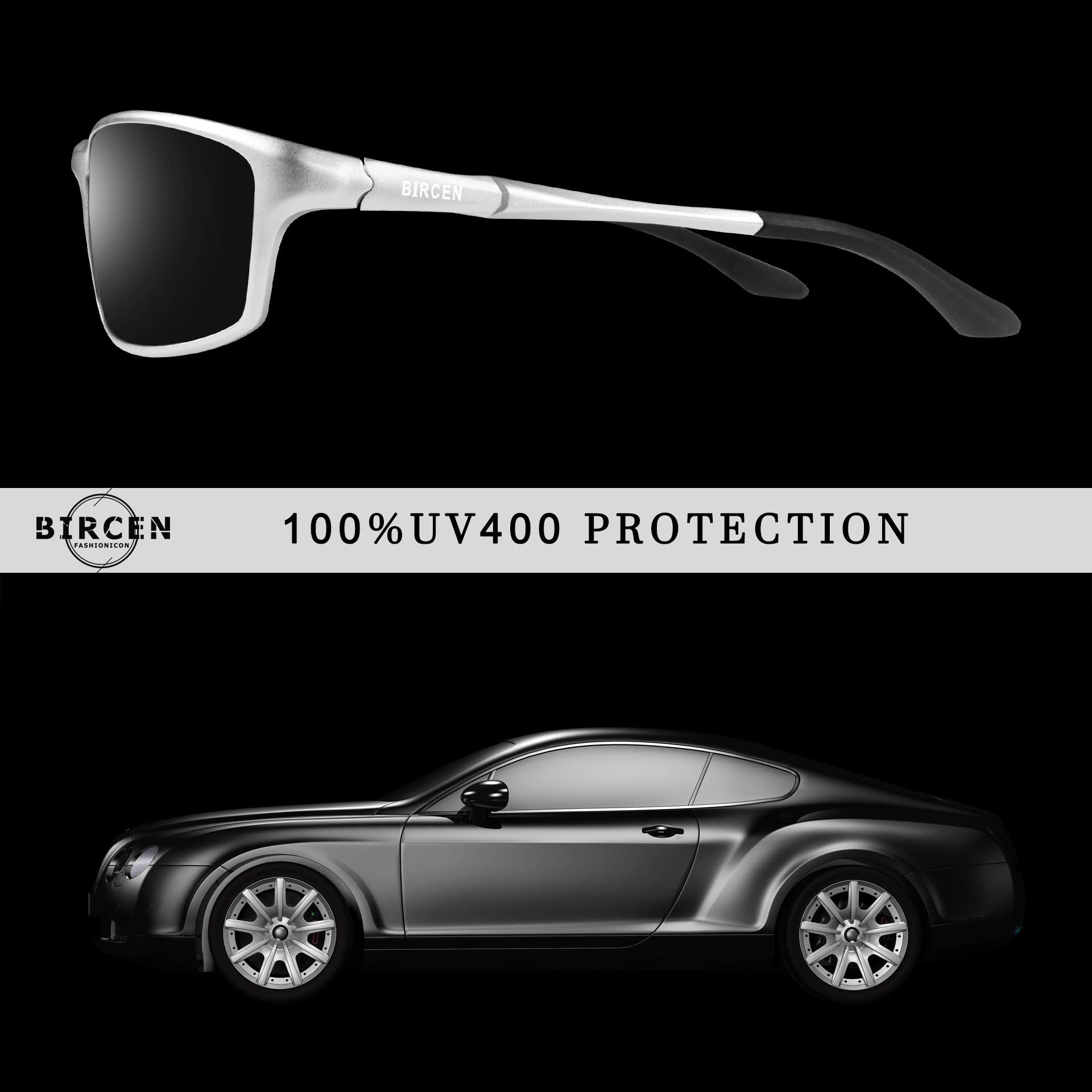 BIRcEN Polarized Mens Sunglasses: UV Protection Black Blue Shades for Men Sport Driving with Al-Mg Metal Frame