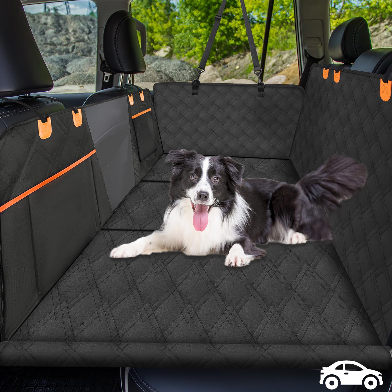 Back Seat Extender for Dogs - Extra 40% Space, Dog Car Seat Cover Hard Bottom Holds 400lbs, Waterproof Dog Hammock & Car Seat Co