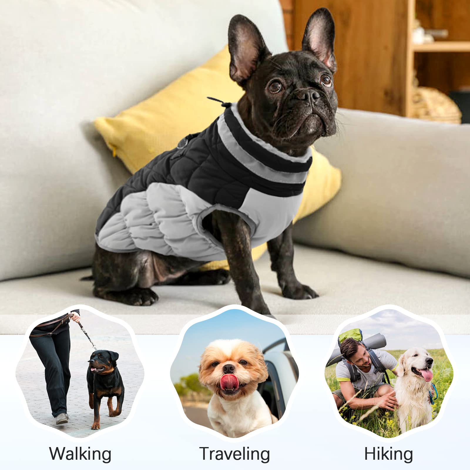 Ouobob Dog Winter Jacket Cozy Reflective Waterproof Windproof Warm Pet Garment,Comfortable Cold Weather Fleece Apparel Outfits With Zipper Closure For Small Medium Large Dogs Puppy Walking,X-Small