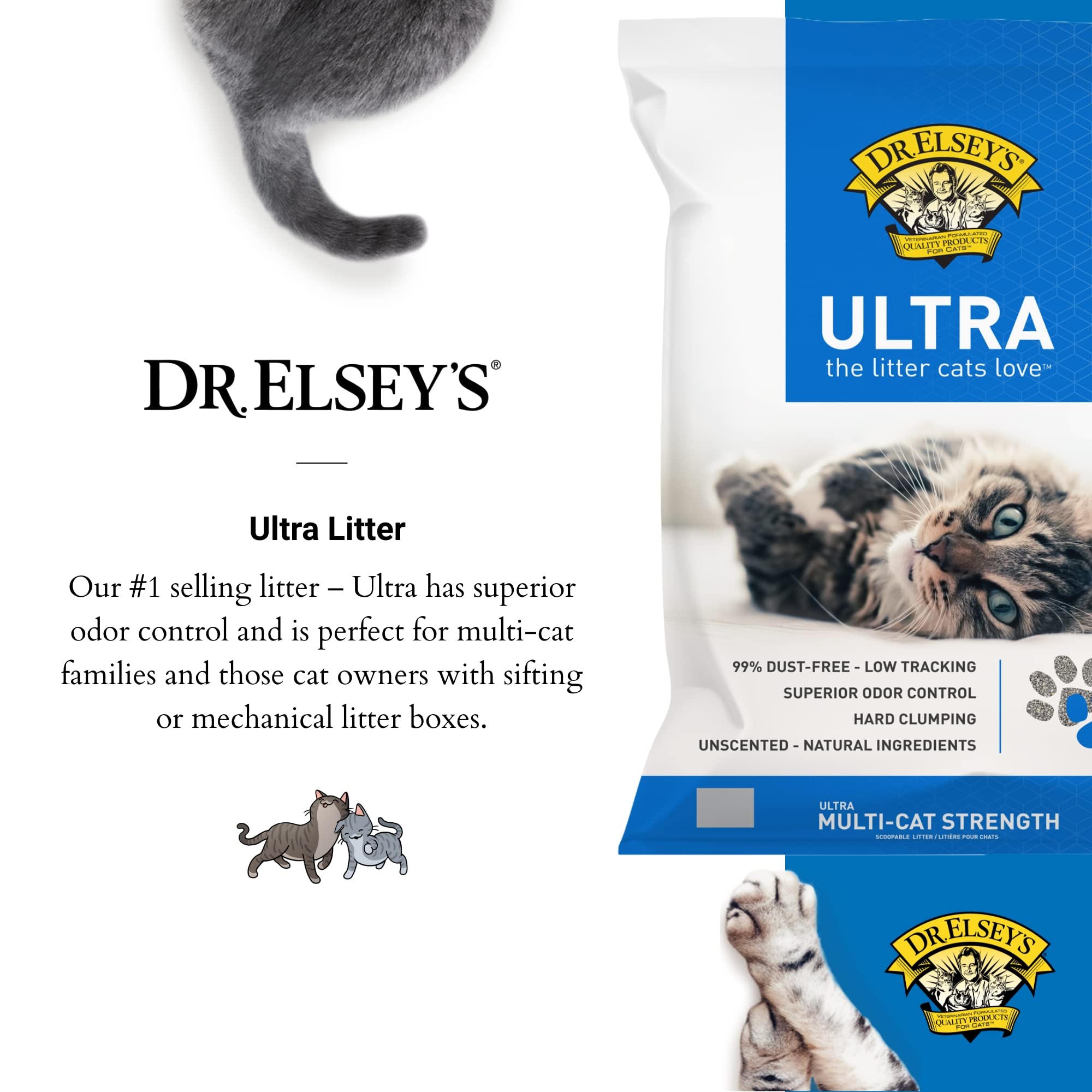 Dr. Elsey'S Premium Clumping Cat Litter - Ultra - 99.9% Dust-Free, Low Tracking, Hard Clumping, Superior Odor Control, Unscented & Natural Ingredients