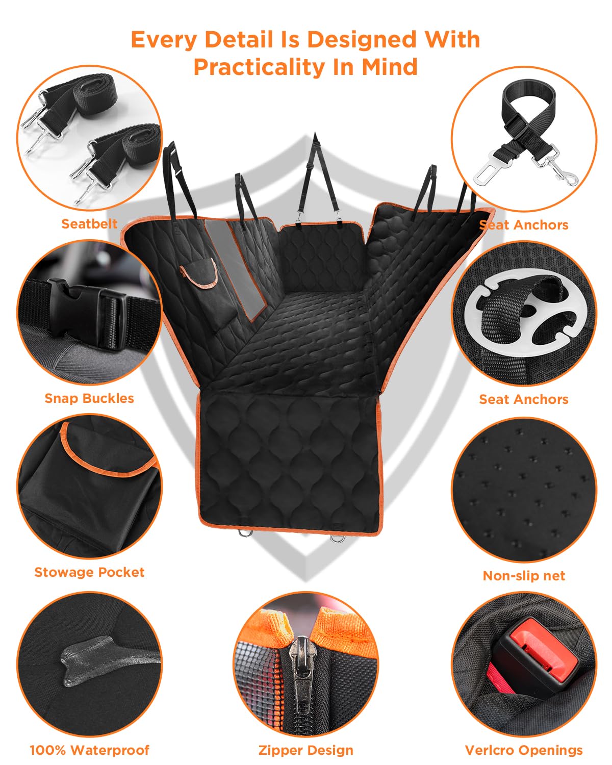 Scratchproof Dog Car Seat Cover For Back Seat, Waterproof Back Seat Pet Cover For Dogs With Mesh Window,Storage Pocket,Side Flap