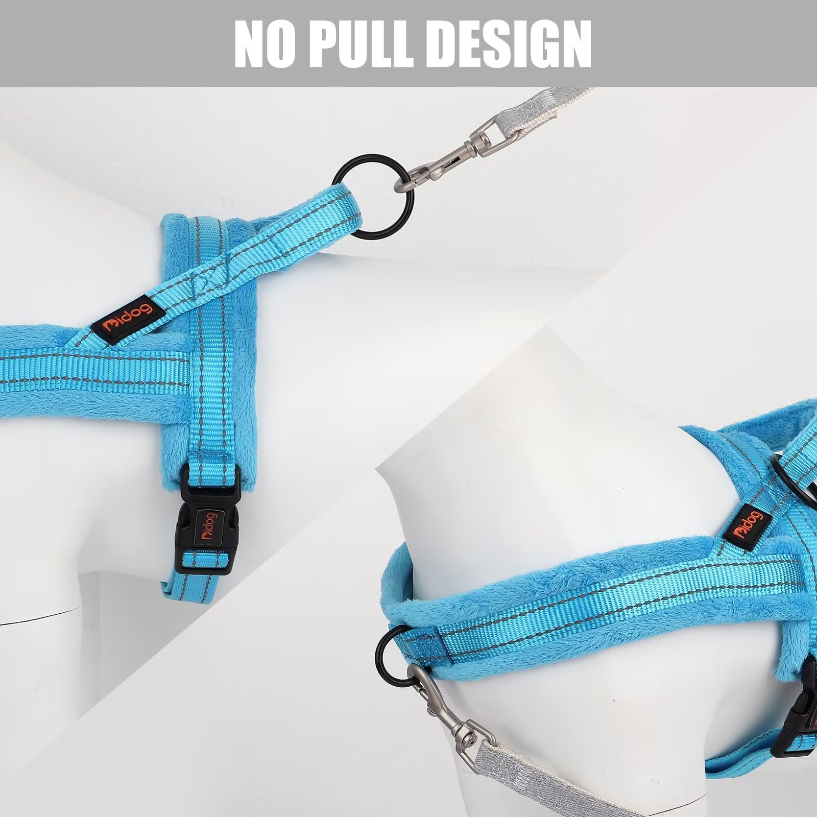 Didog Soft Flannel Padded Dog Vest Harness, Escape Proof/Quick Fit Reflective Dog Strap Harness,Easy For Training Walking,Blue L