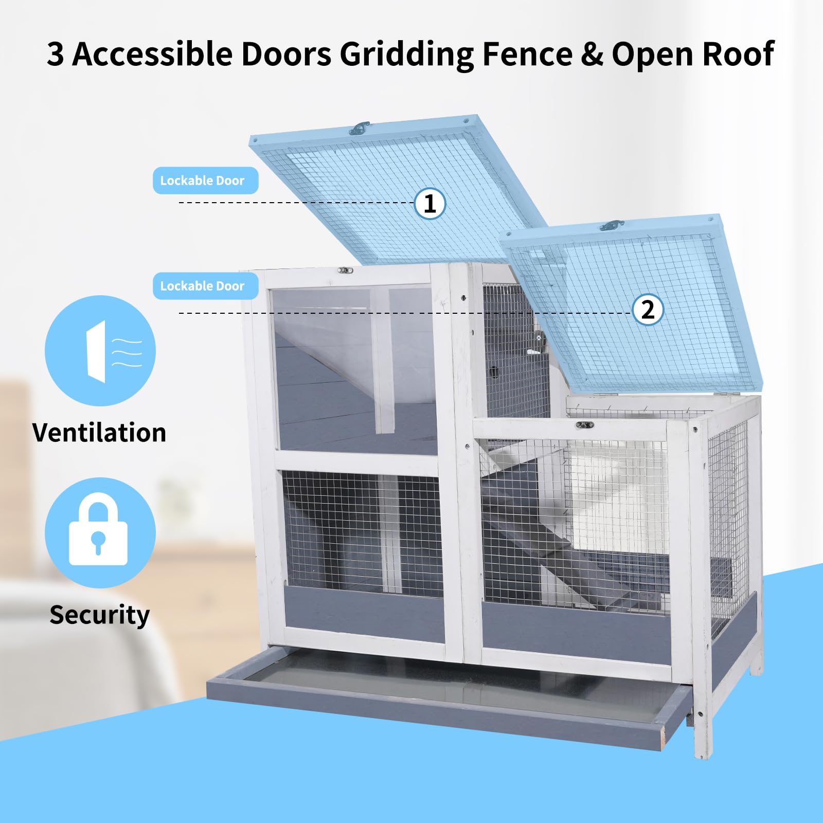 2-Story Guinea Pig Cages Wooden Indoor Rabbit Hutch Hamster Cage With Openable Roofs, Removable Tray And Wide Ramp, Small Animal
