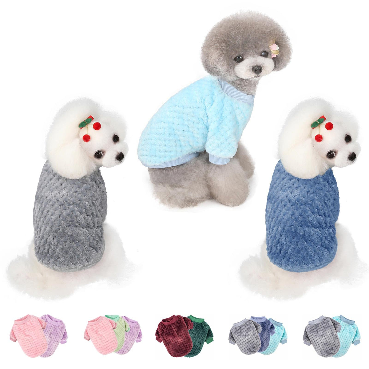 Dog Sweater, 2 Or 3 Pack Dog Sweaters For Small Medium Dogs Or Cat, Warm Soft Flannel Pet Clothes For Dogs Girl Or Boy, Dog Shirt Coat Jacket (Xx-Small, Grey+Navy+Sky Blue)