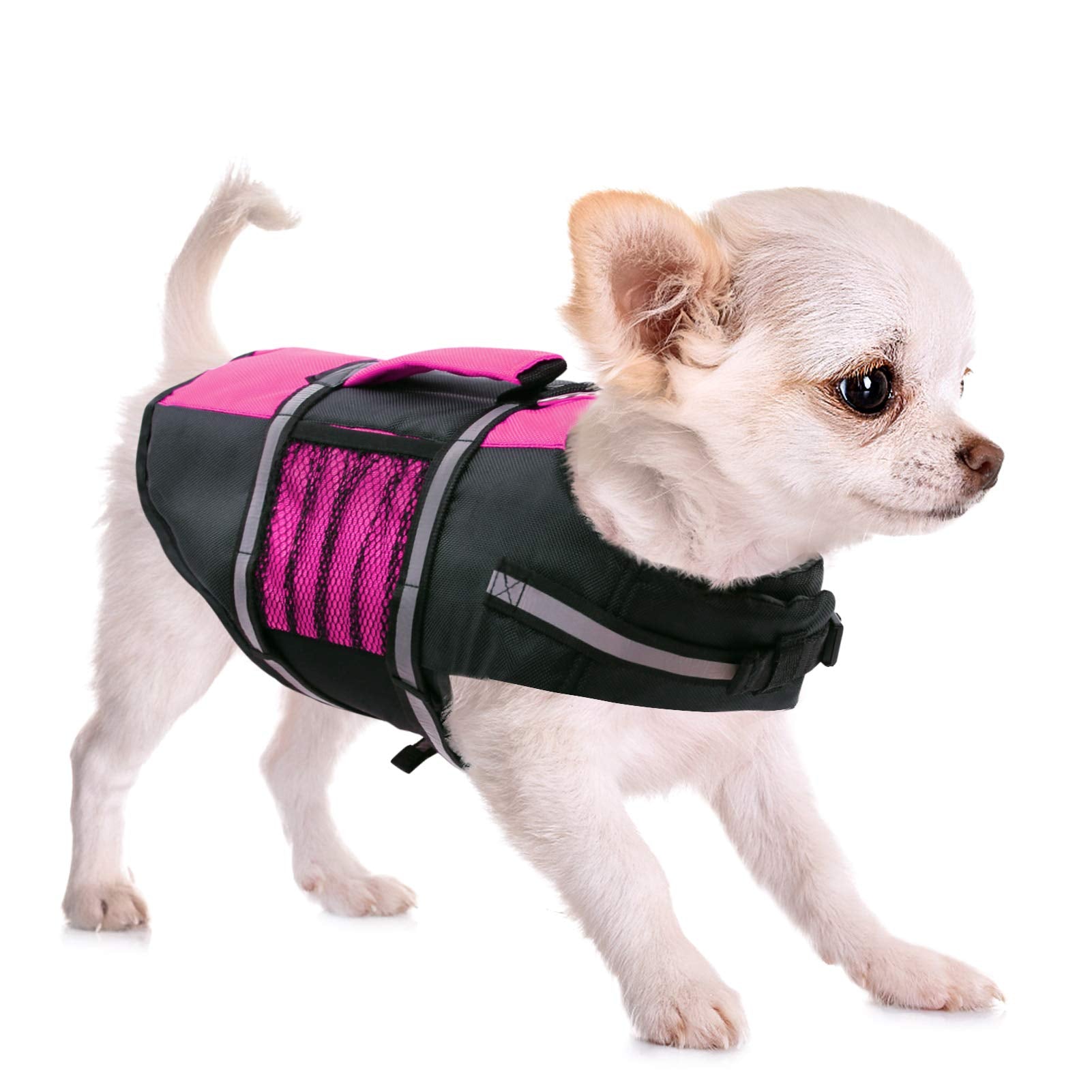Queenmore Small Dog Life Jacket, Adjustable Pet Life Vest For Small And Medium Dogs With High Buoyancy, Rescue Handle, Reflectiv