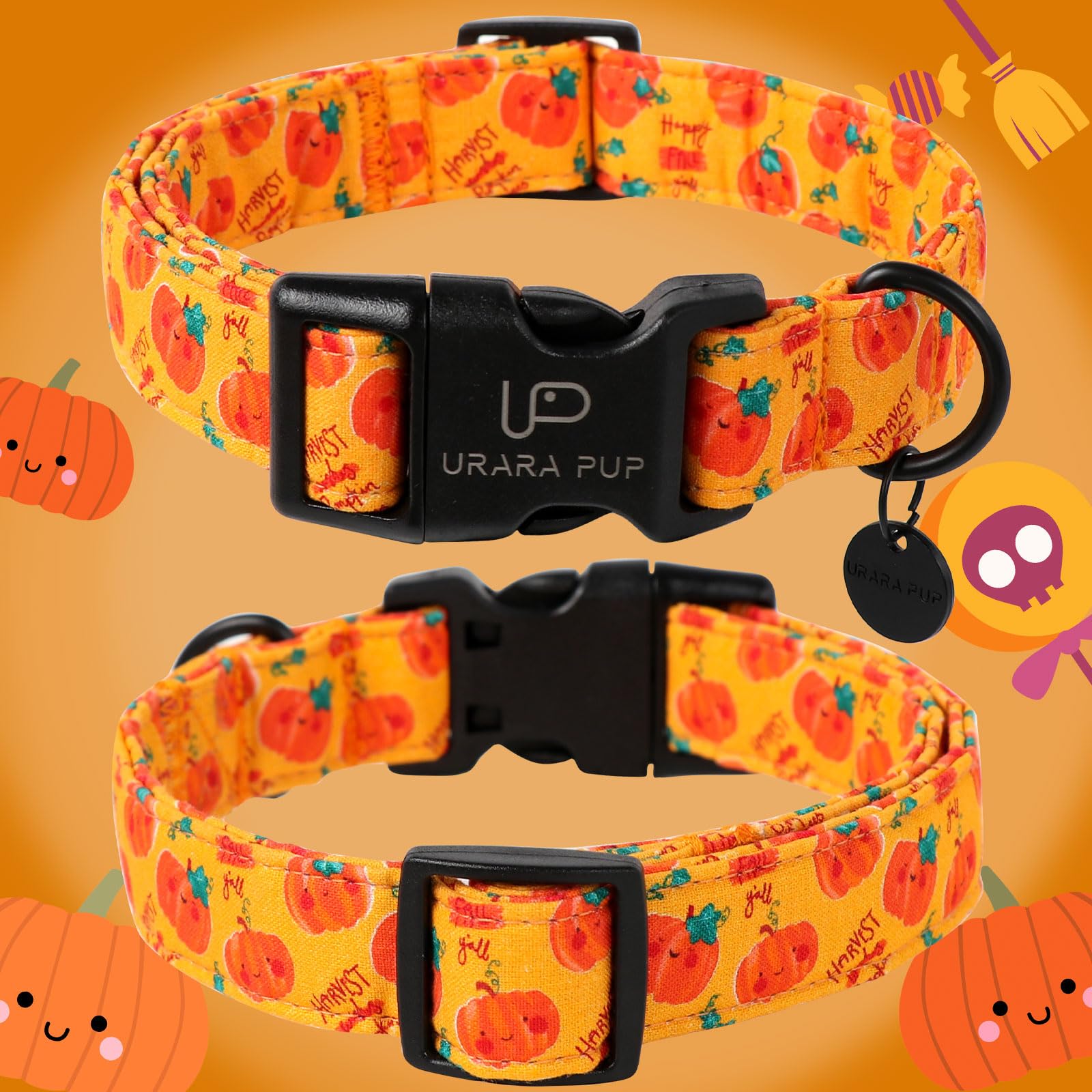 Up Urara Pup Halloween Pumpkin Dog Collar,Lightweight Orange Halloween Puppy Collar With Plastic Buckle,Fancy For Dogs,Suitable