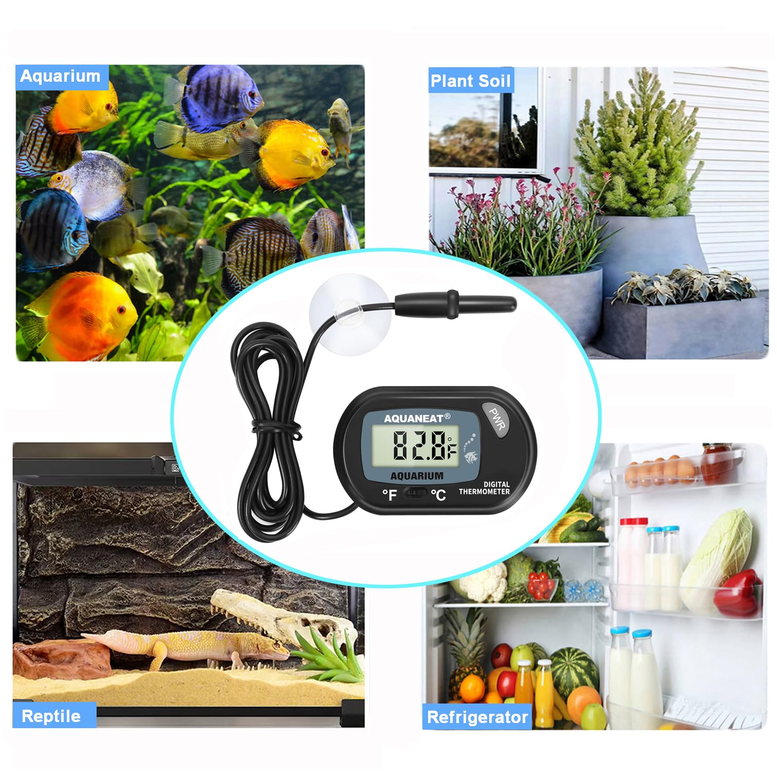 Aquaneat 2 Pack Aquarium Thermometer, Fish Tank Thermometer, Digital Thermometer, Reptile Thermometer, Terrarium Water Temperature Test, With Large Lcd Display