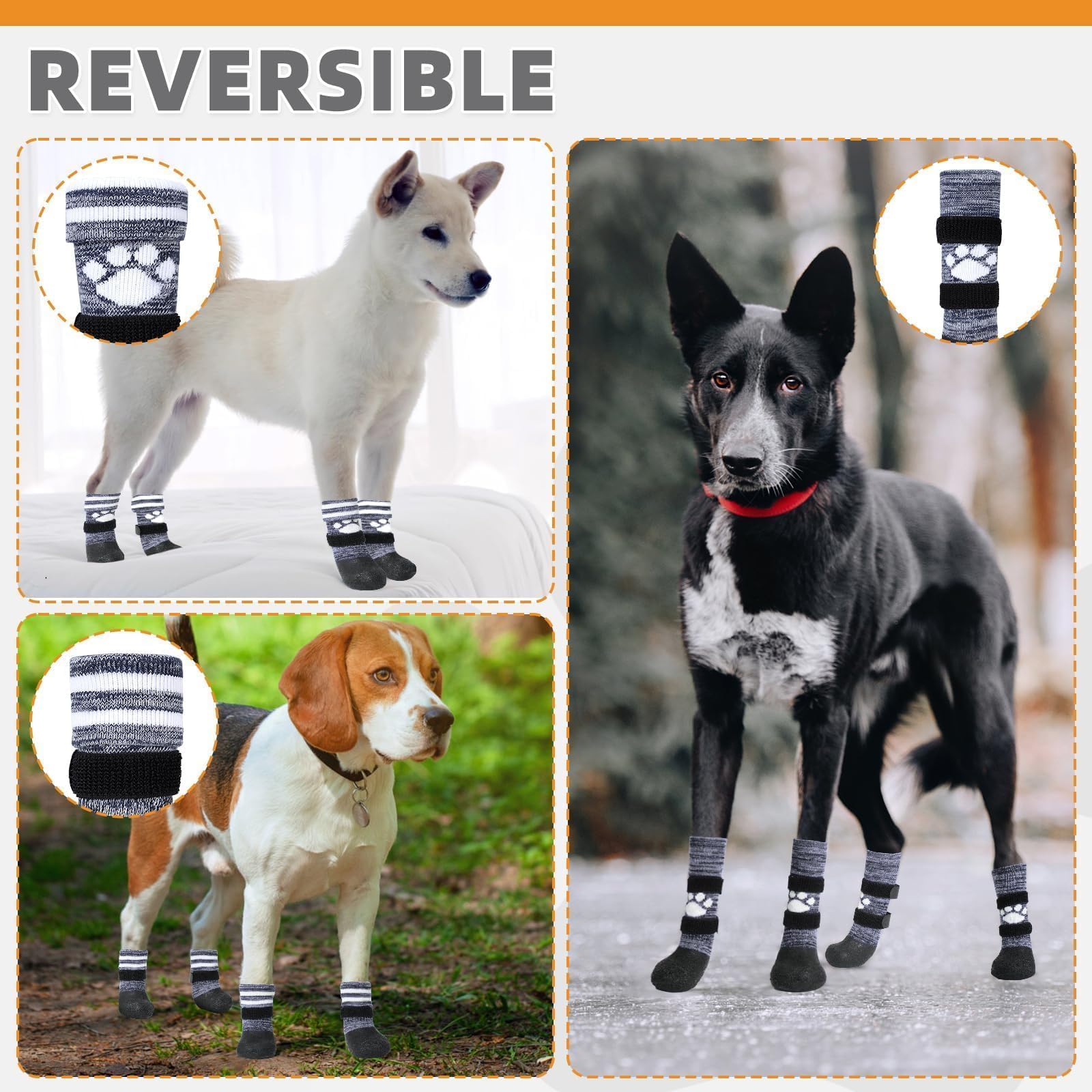 KOOLTAIL Anti Slip Dog Socks to Prevent Licking Paws for Hot/Clod Pavement,Waterproof Long Snow Dog Boots&Paw Protectors with St