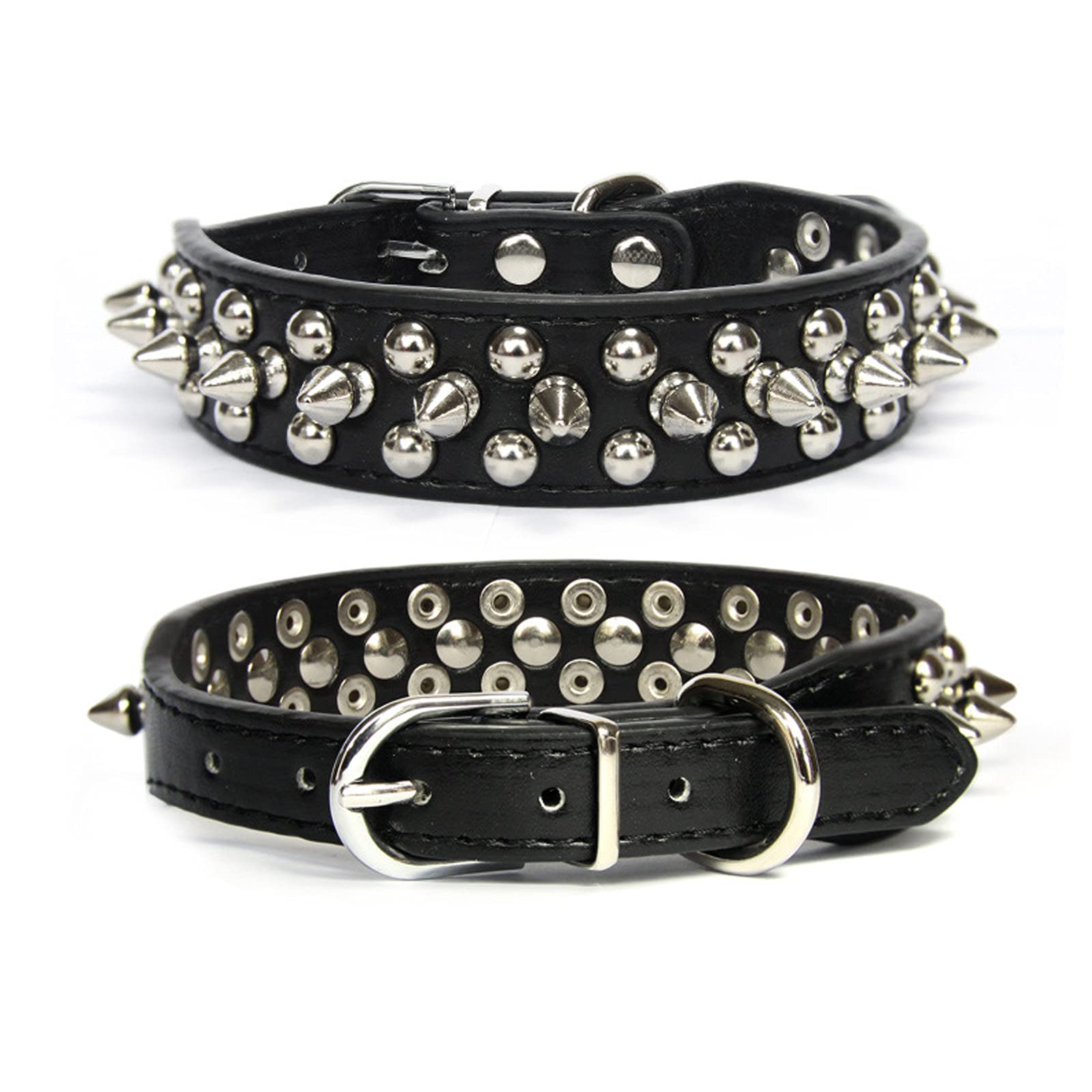 Doggyzstyle Spiked Dog Cat Collar Male Black Soft Leather Spike Puppy Collars Adjustable Mushroom Anti Bite Studded Small Dog Collars For Chihuahua Yorkshire Shihztu Poodle Pit Bull (Black,Xs)