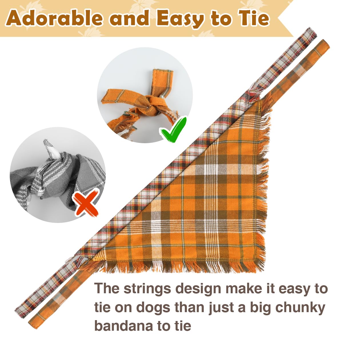 Kytely Fall Dog Bandana 2 Pack, Autumn Thanksgiving Dog Bandana Large, Orange Plaid Pet Scarf For Boy And Girl, Holiday Bandanas Triangle Bibs For Medium And Large Dogs (Large)