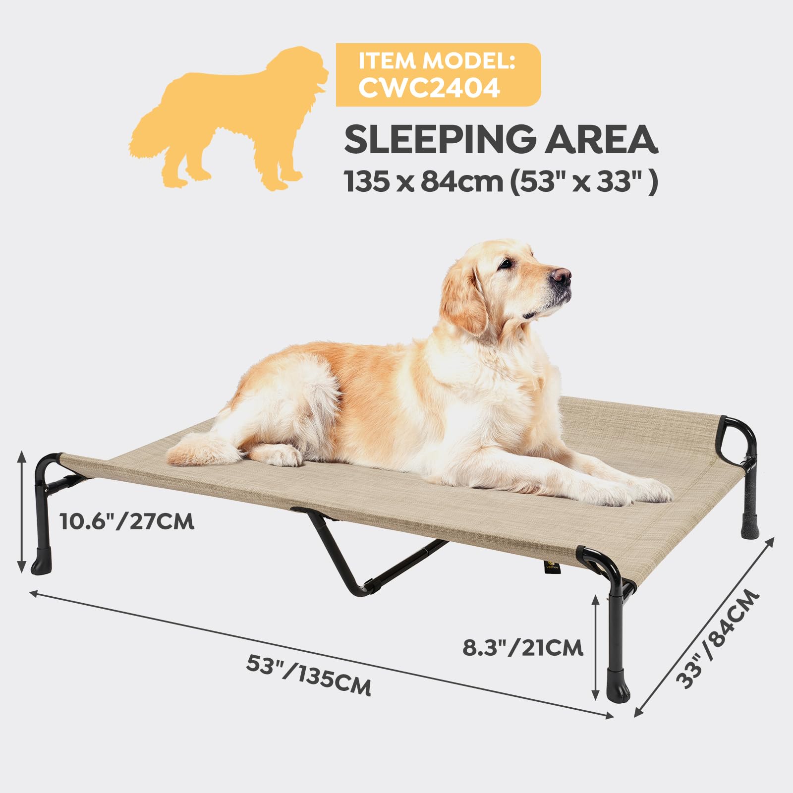 Veehoo Cooling Elevated Dog Bed - Raised For Large Dogs, Outdoor With Guardrail, Upgraded Non-Slip Feet, Breathable Teslin Mesh,