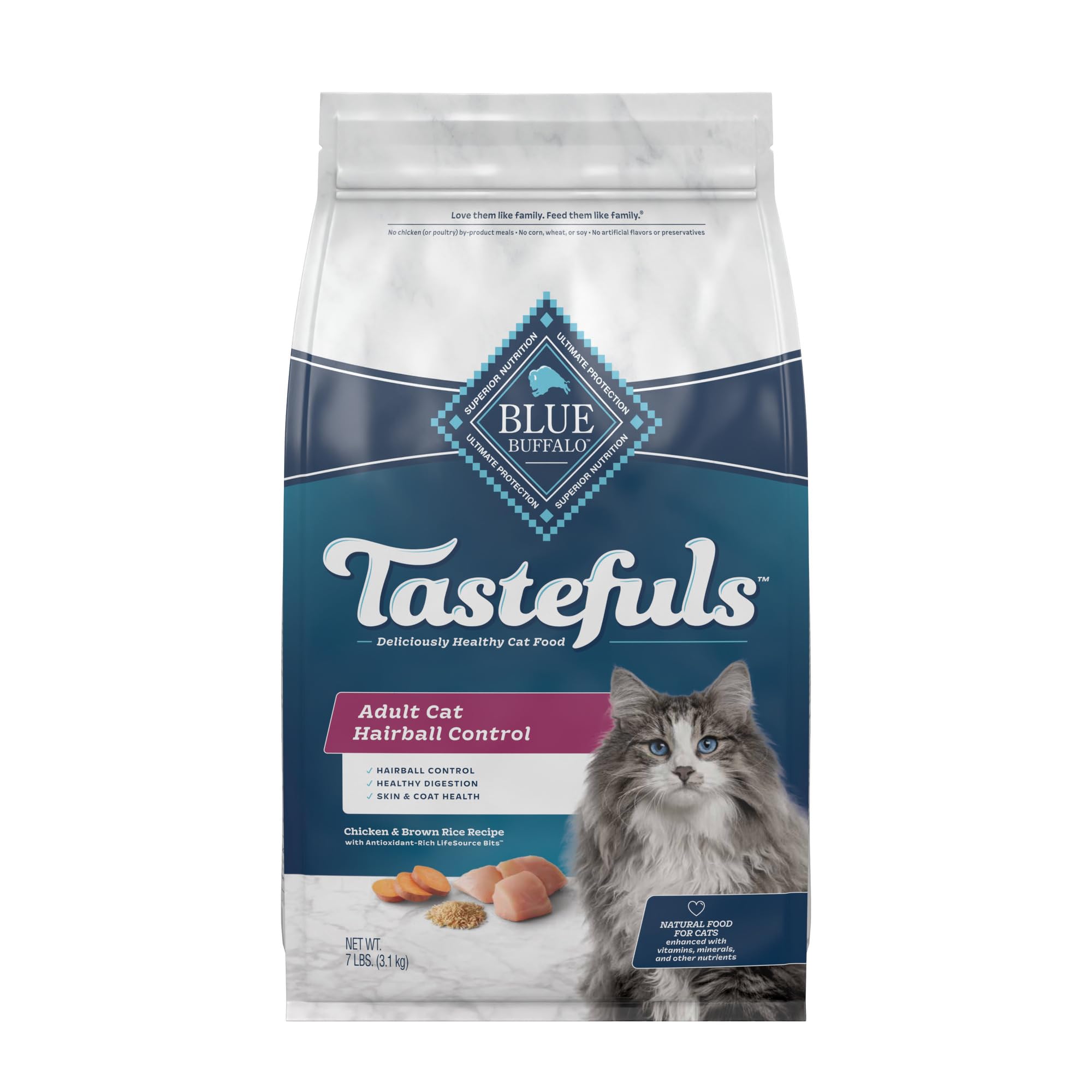 Blue Buffalo Tastefuls Hairball Control Natural Adult Dry Cat Food, Chicken, 7lb bag