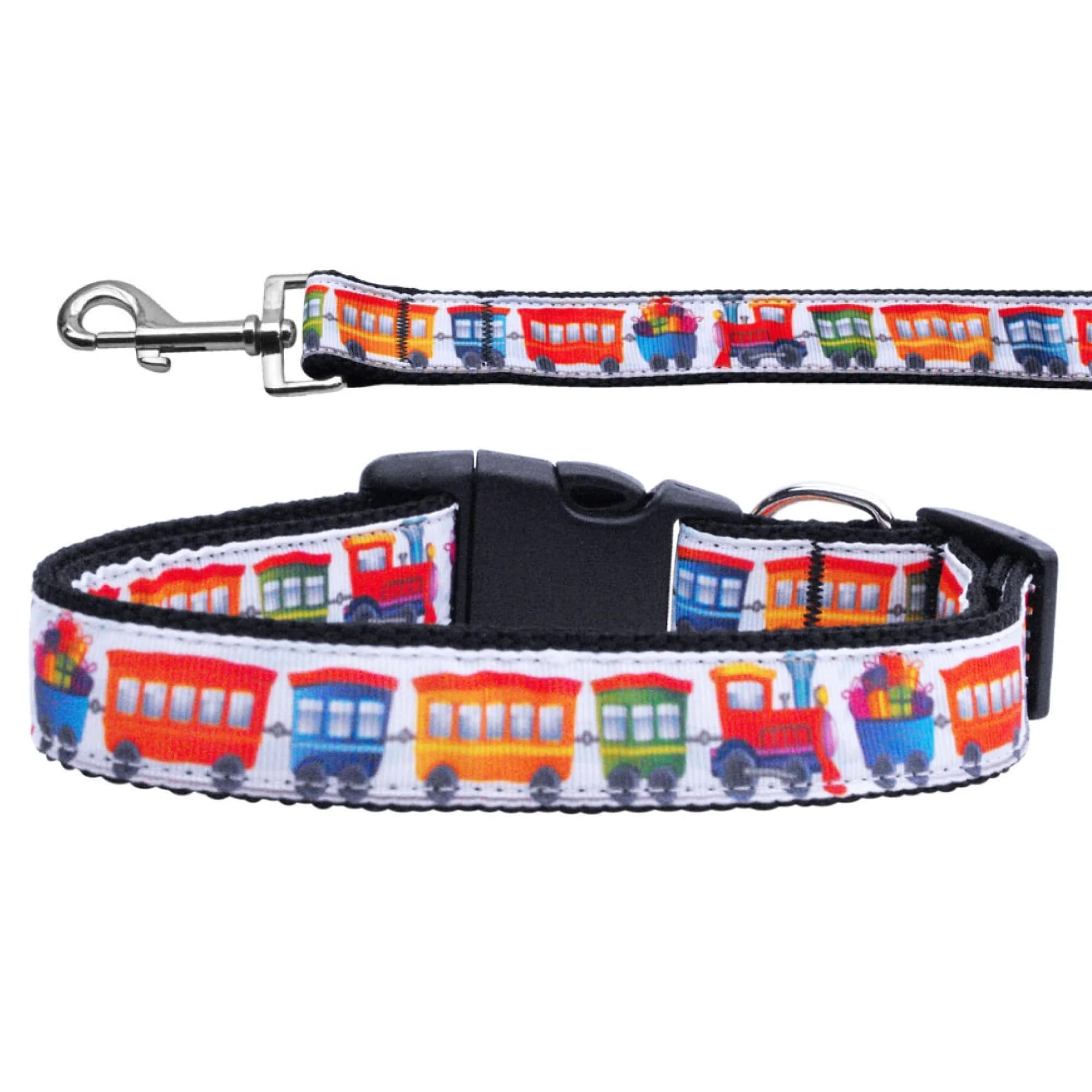 Pet Dog & Cat Nylon Collar or Leash, &quot;Trains&quot; SM Collar