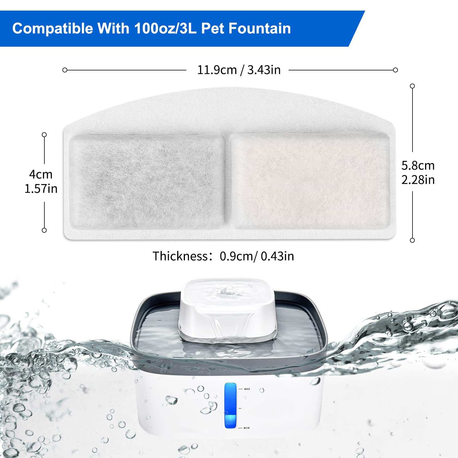 Myfatboss Pet Fountain Filter Replacement, 12 Packs Cat Water Fountain Filter, Pet Fountain Carbon Filters Compatible With 100Oz/3L Automatic Pet Fountain